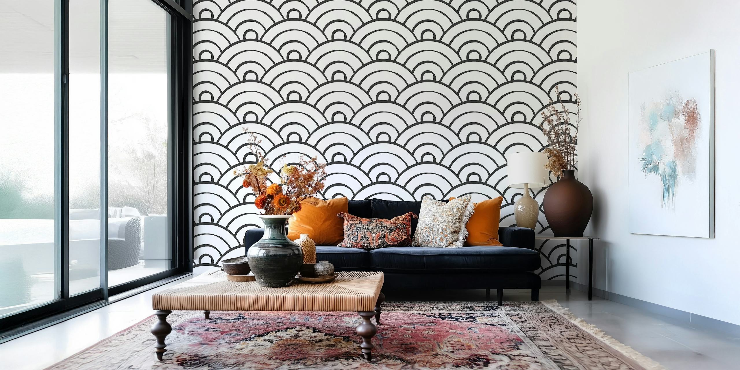 Ink Waves Art Deco wallpaper in a room