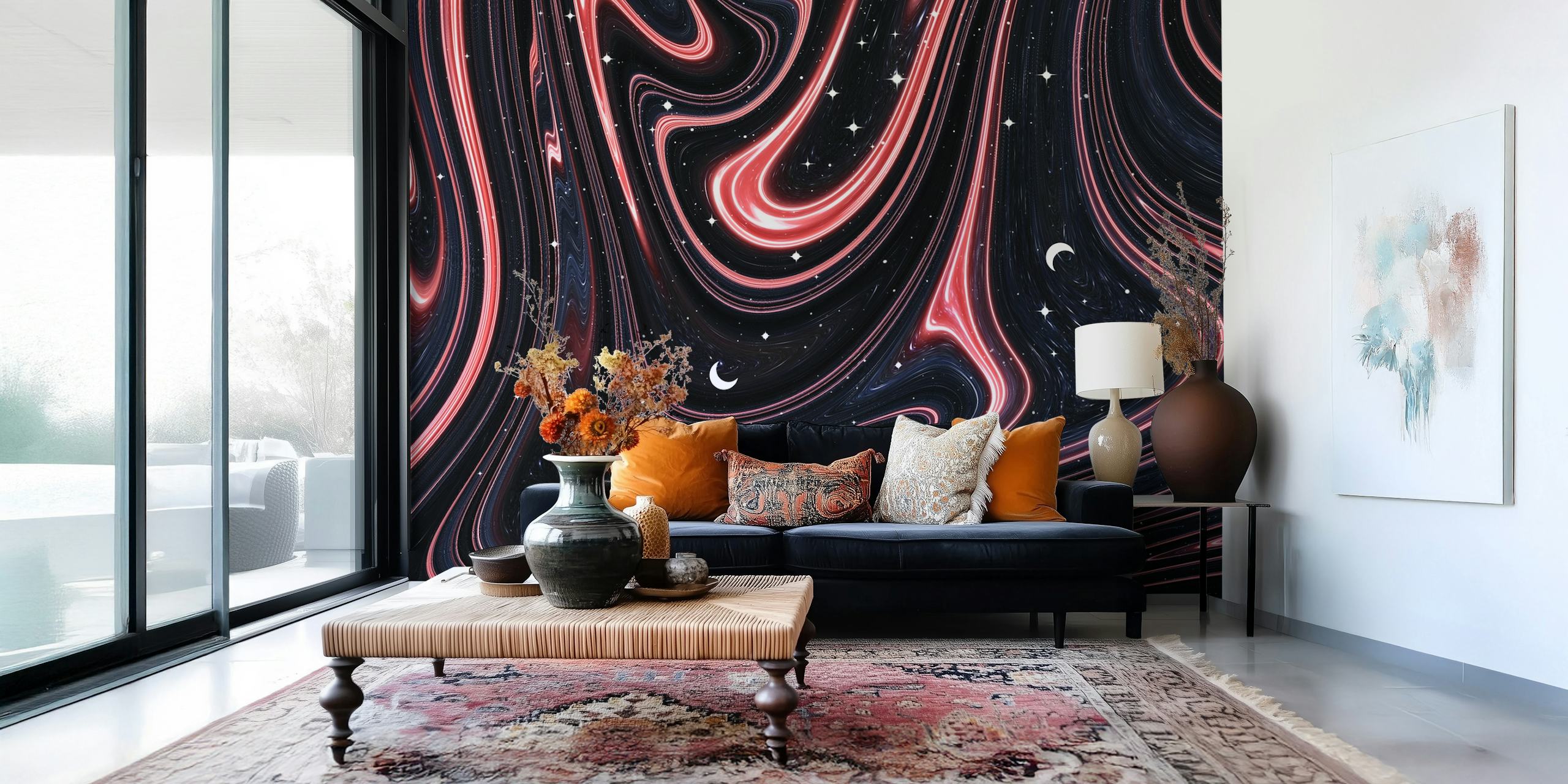 Marbled wallpaper design in a modern room