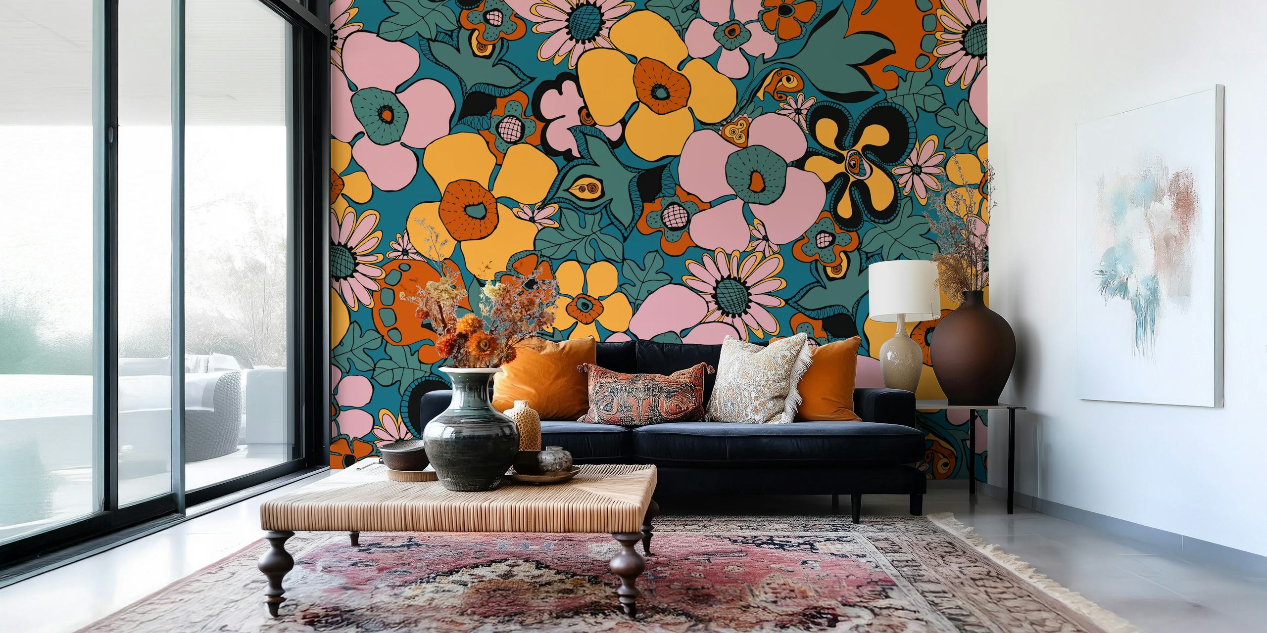 Floral Doodles Tapete in einem Raumsetting