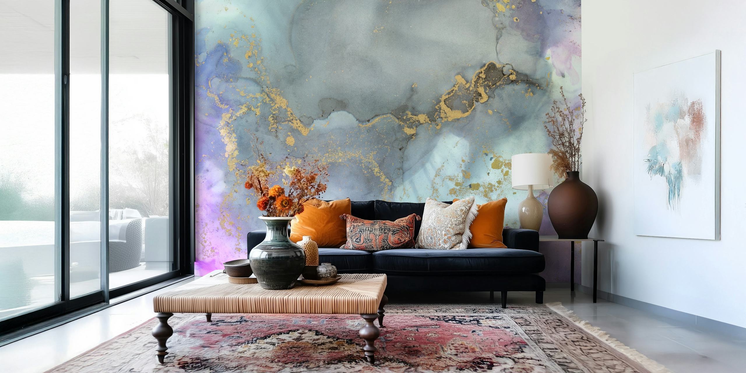Alcohol Ink Grey Gold Marmor veggmaleri med røykgrå og gullmønstre
