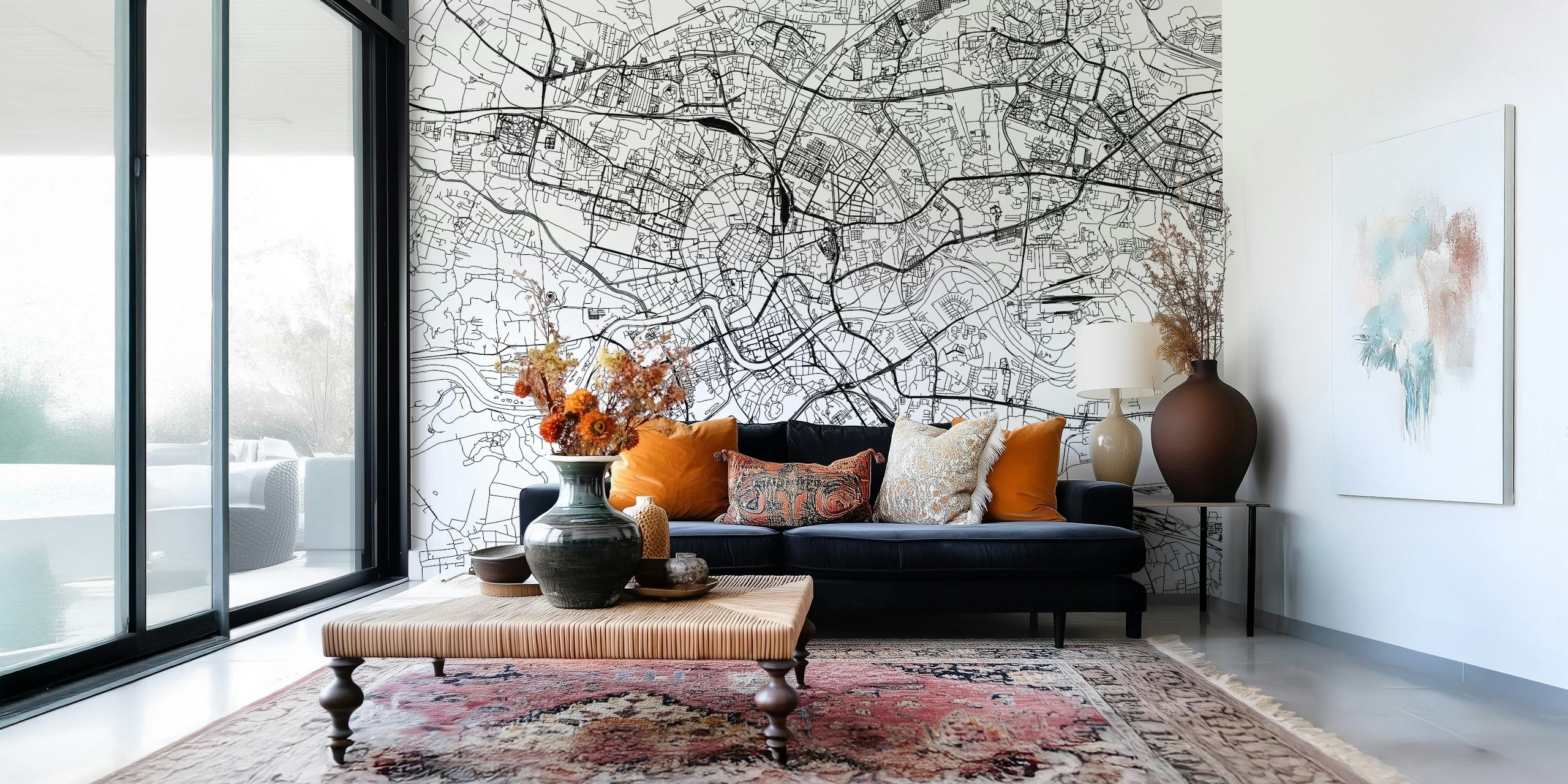 Krakow city map in black and white wallpaper