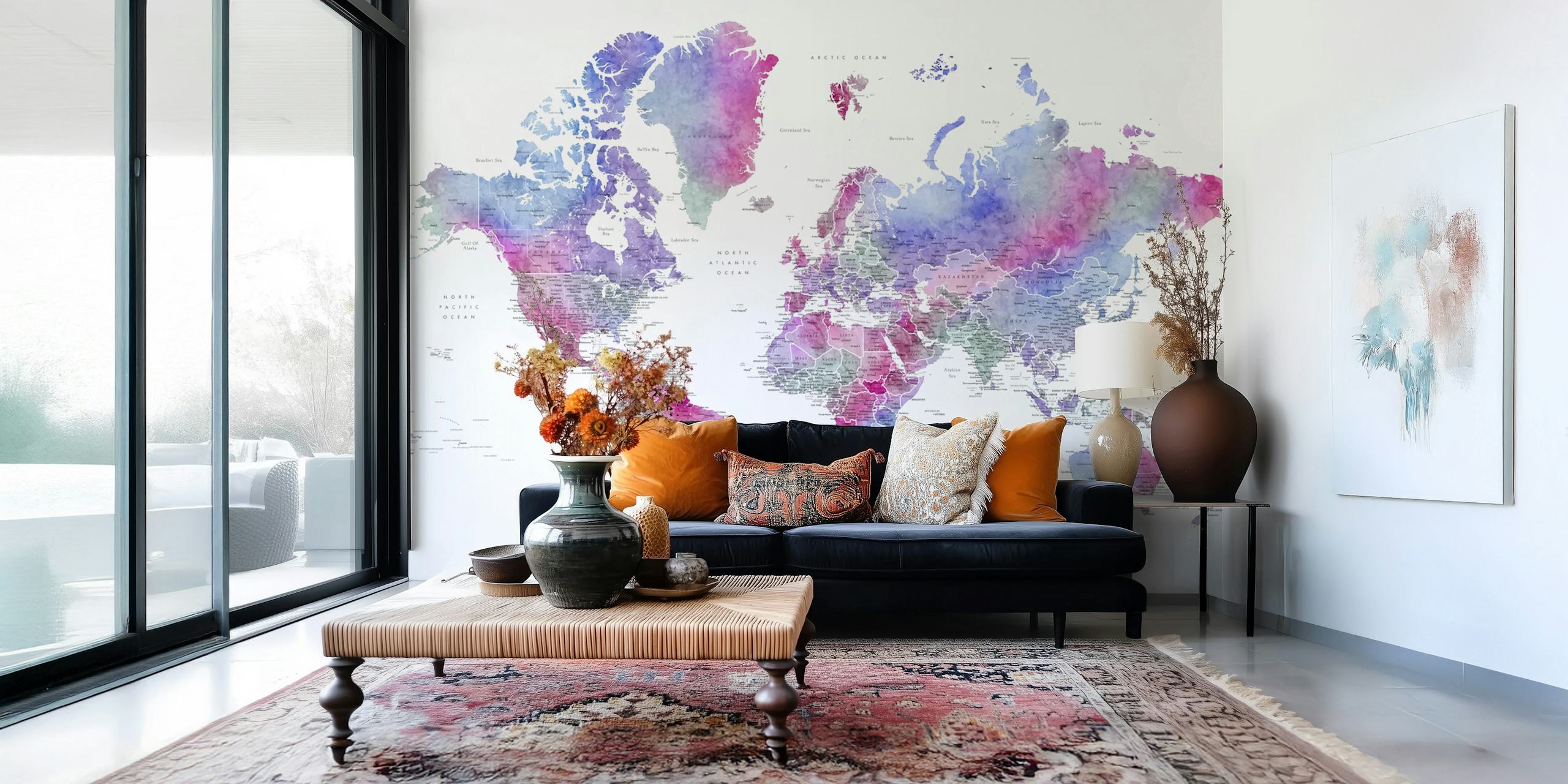 Carte du monde détaillée Katima papier peint dans une pièce