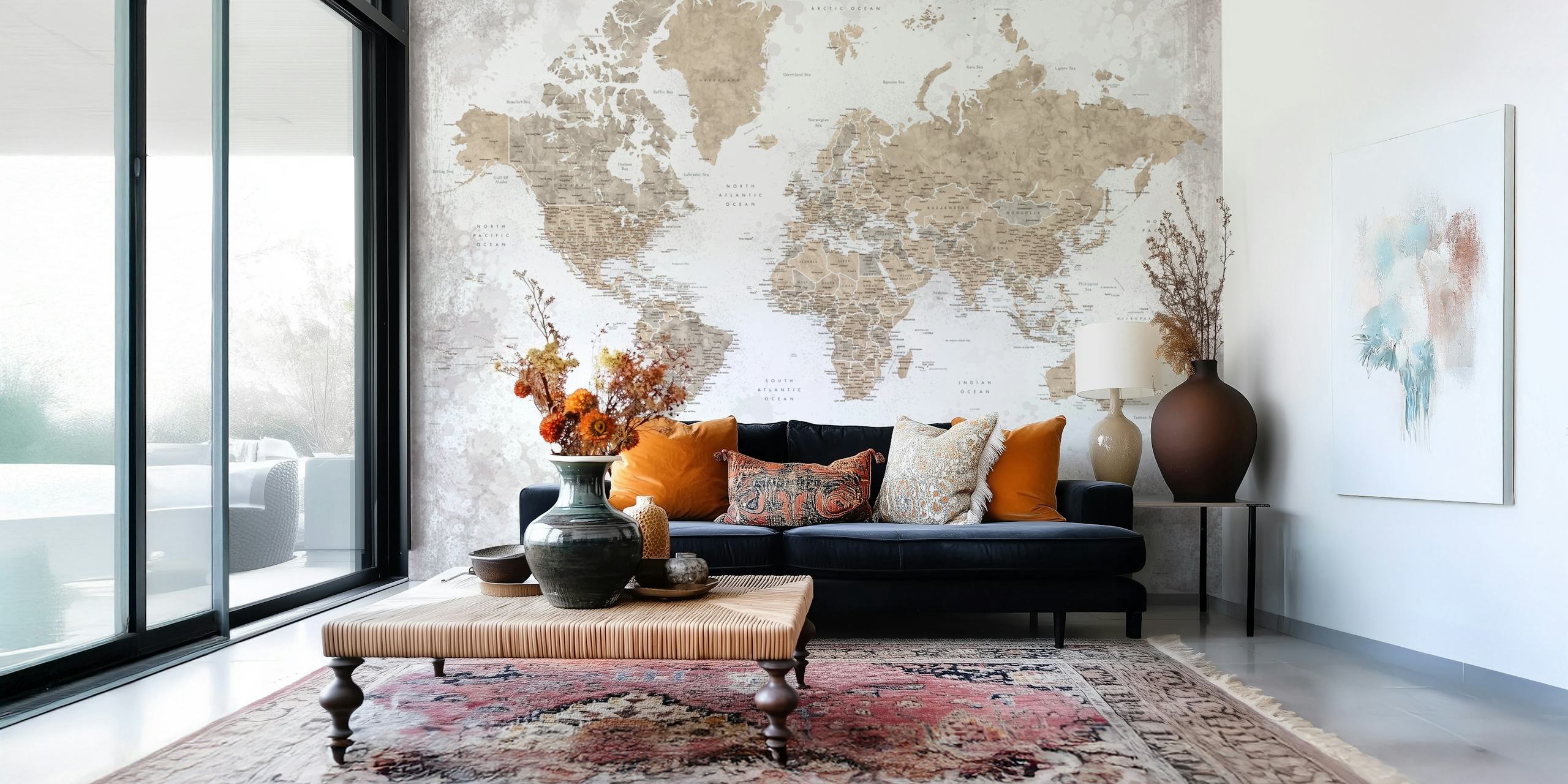 Texturerad världskarta tapet med Antarktis fokus i dämpade toner