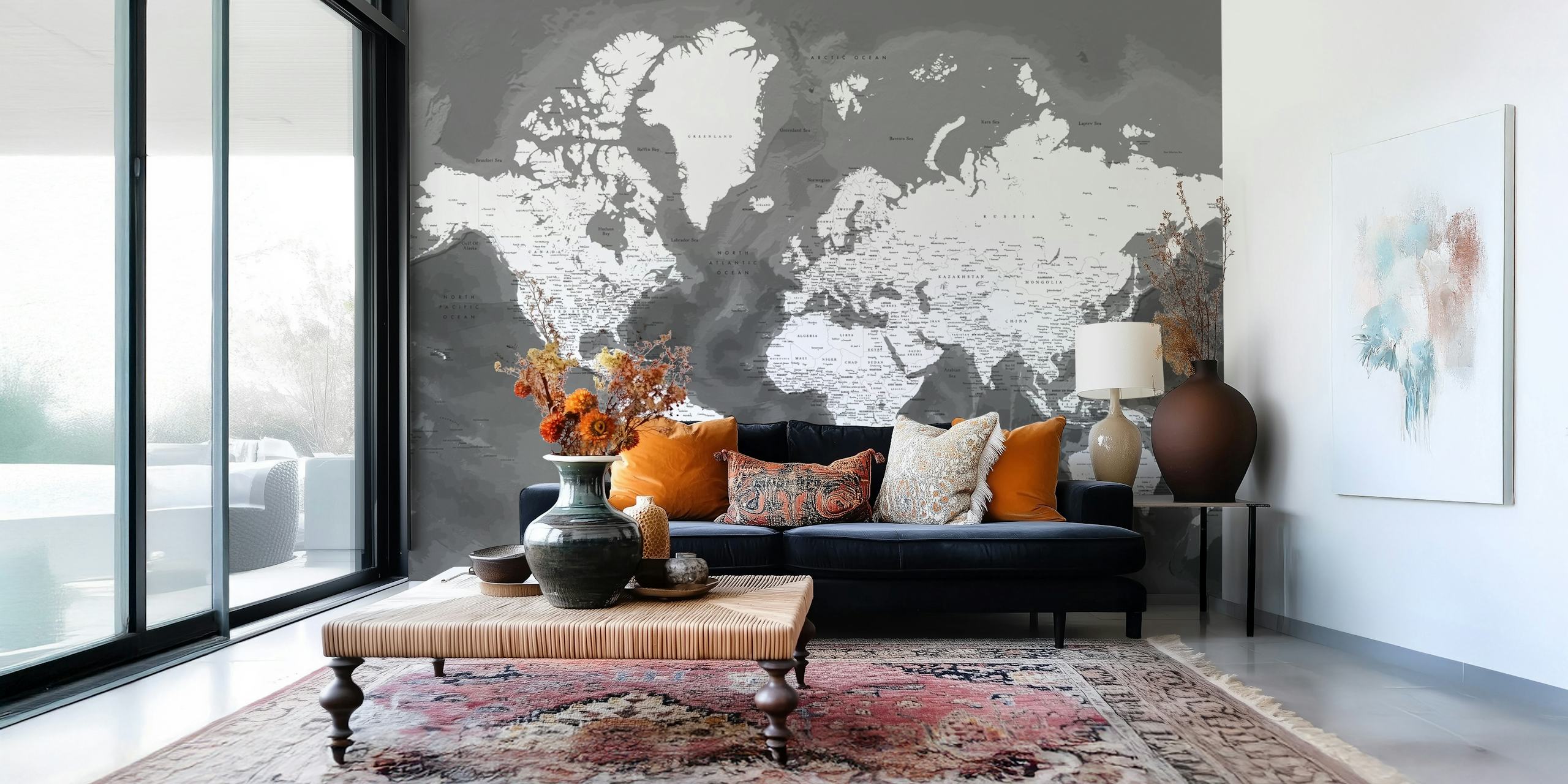 Γκρίζα Detailed world map Olson Τοίχο mural