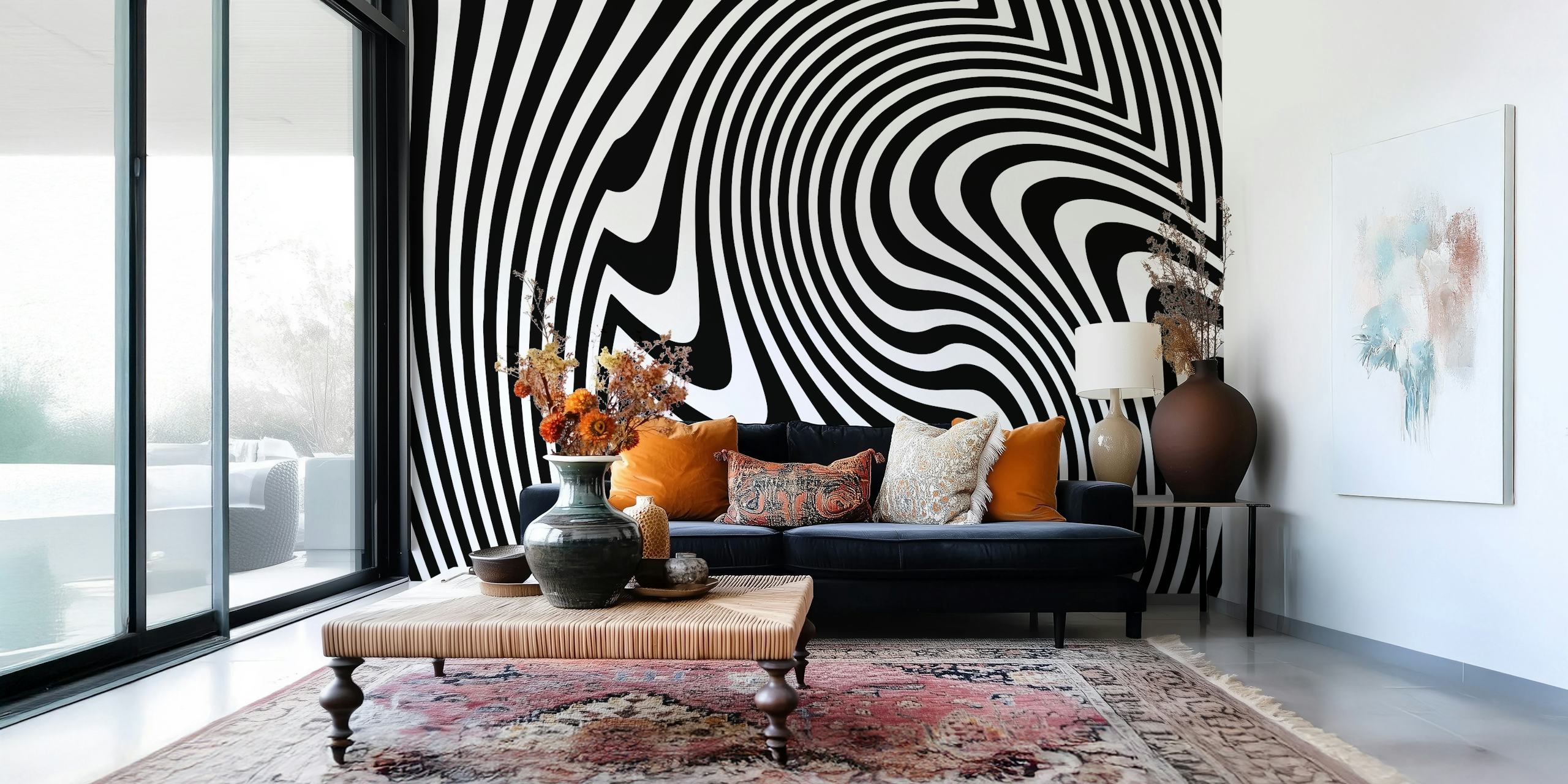 tapeta Black White Retro Waves w pokoju