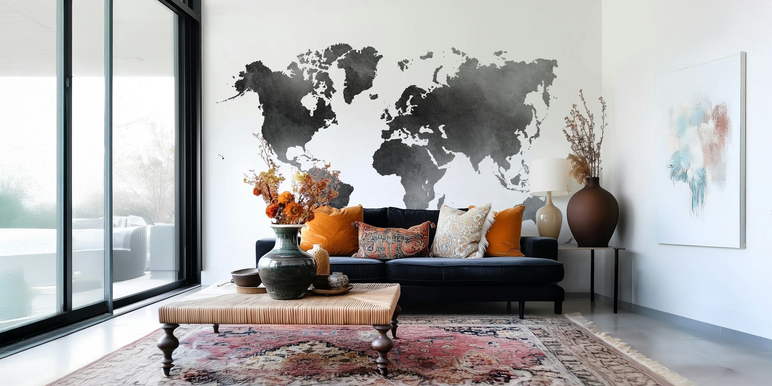 World map in grey watercolor style wallpaper