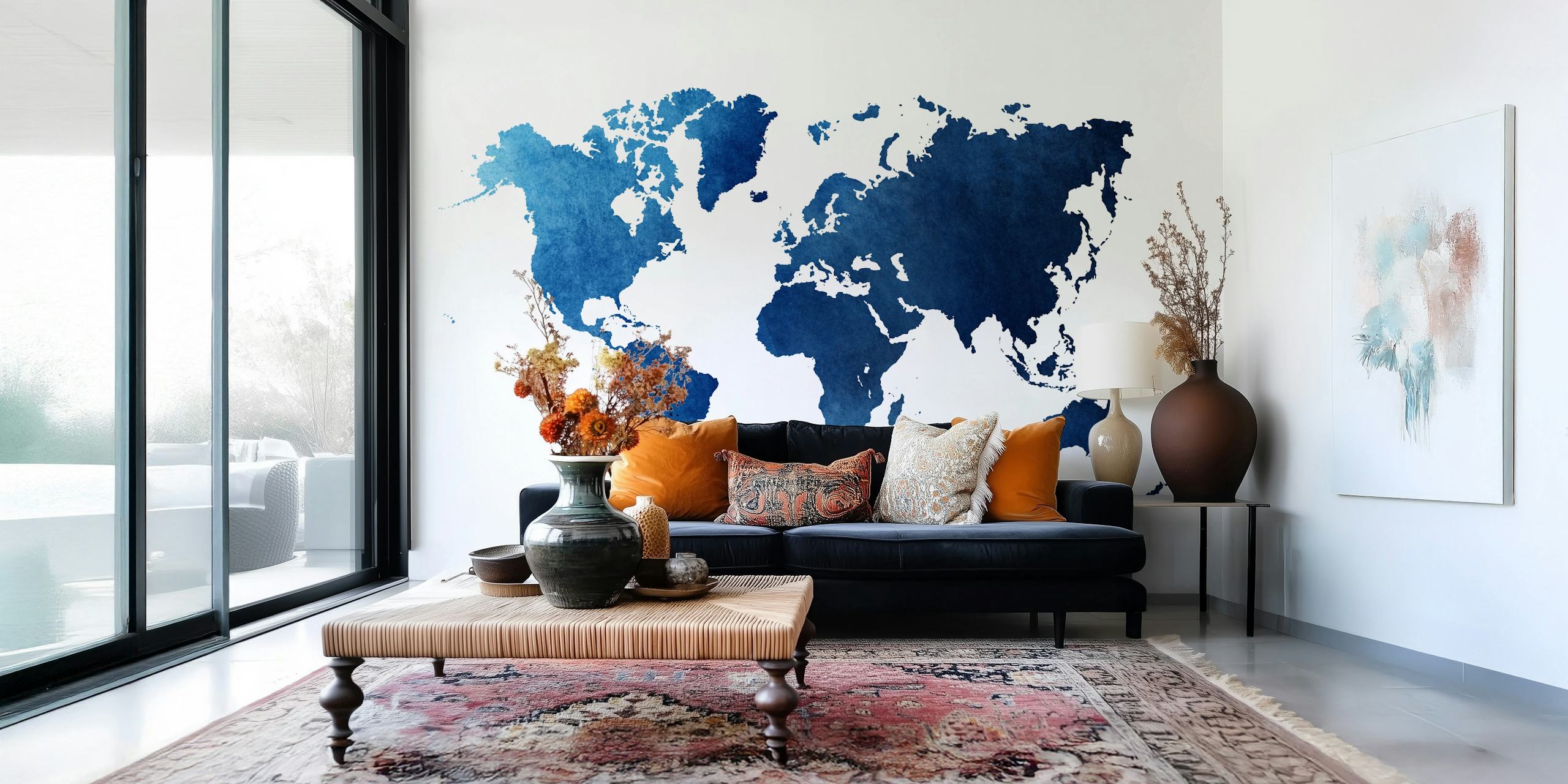 Navy blue world map on white background wallpaper