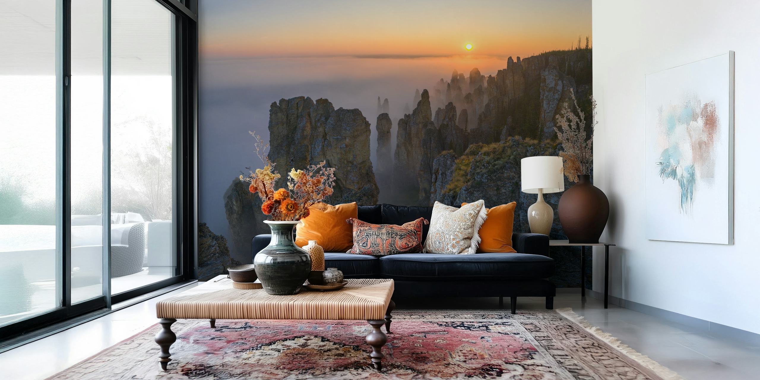 Siine pillars wallpaper displayed in a room