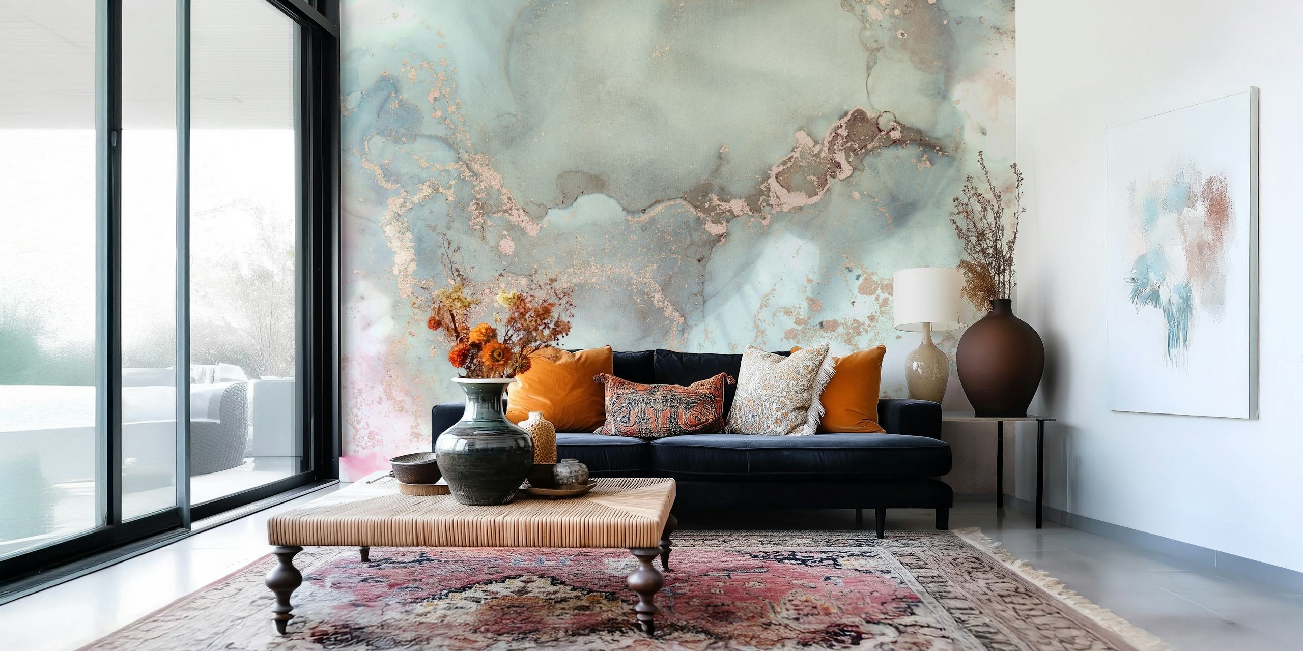 Papel de parede Alcohol Ink Blush Grey Marble em um quarto