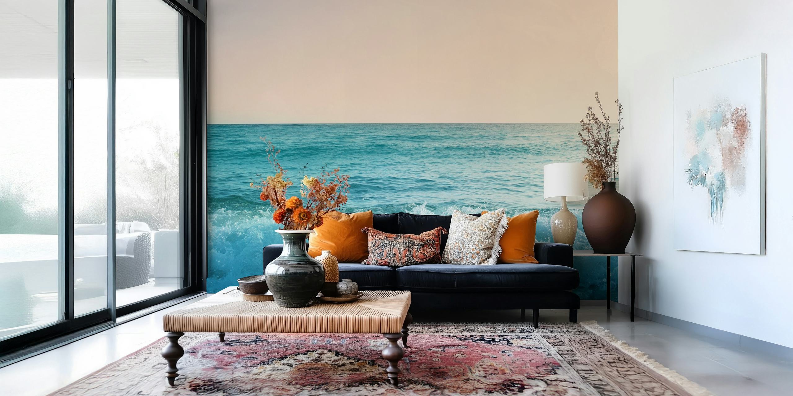 Pastel ocean waves with soft blues and turquoise tones wallpaper