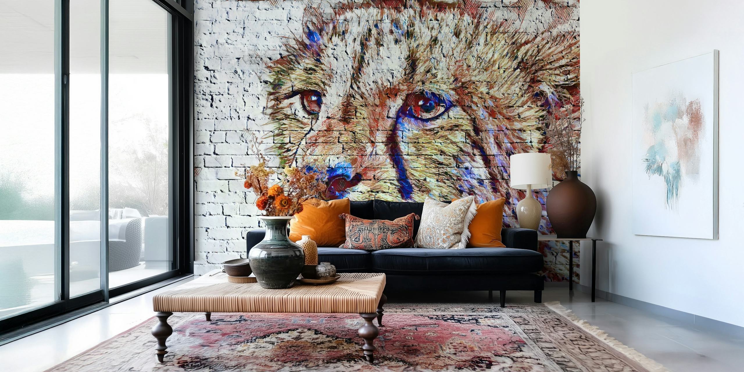 Cheetah graffiti wallpaper in a room