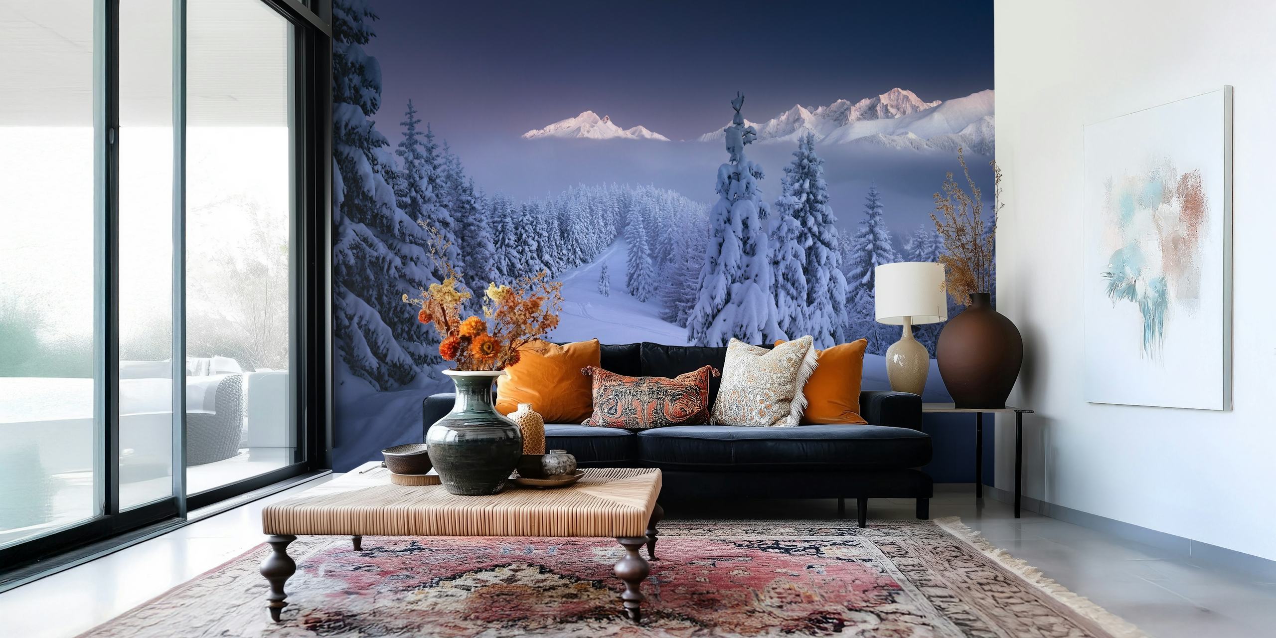Papel pintado paisaje invernal en una habitación