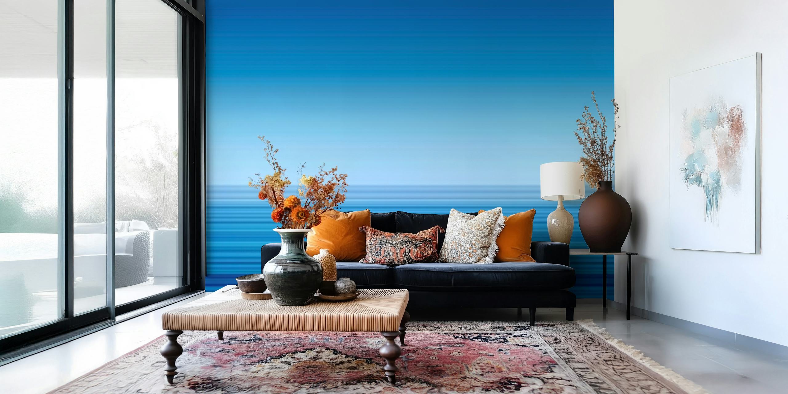 Blue gradient horizontal striped wallpaper