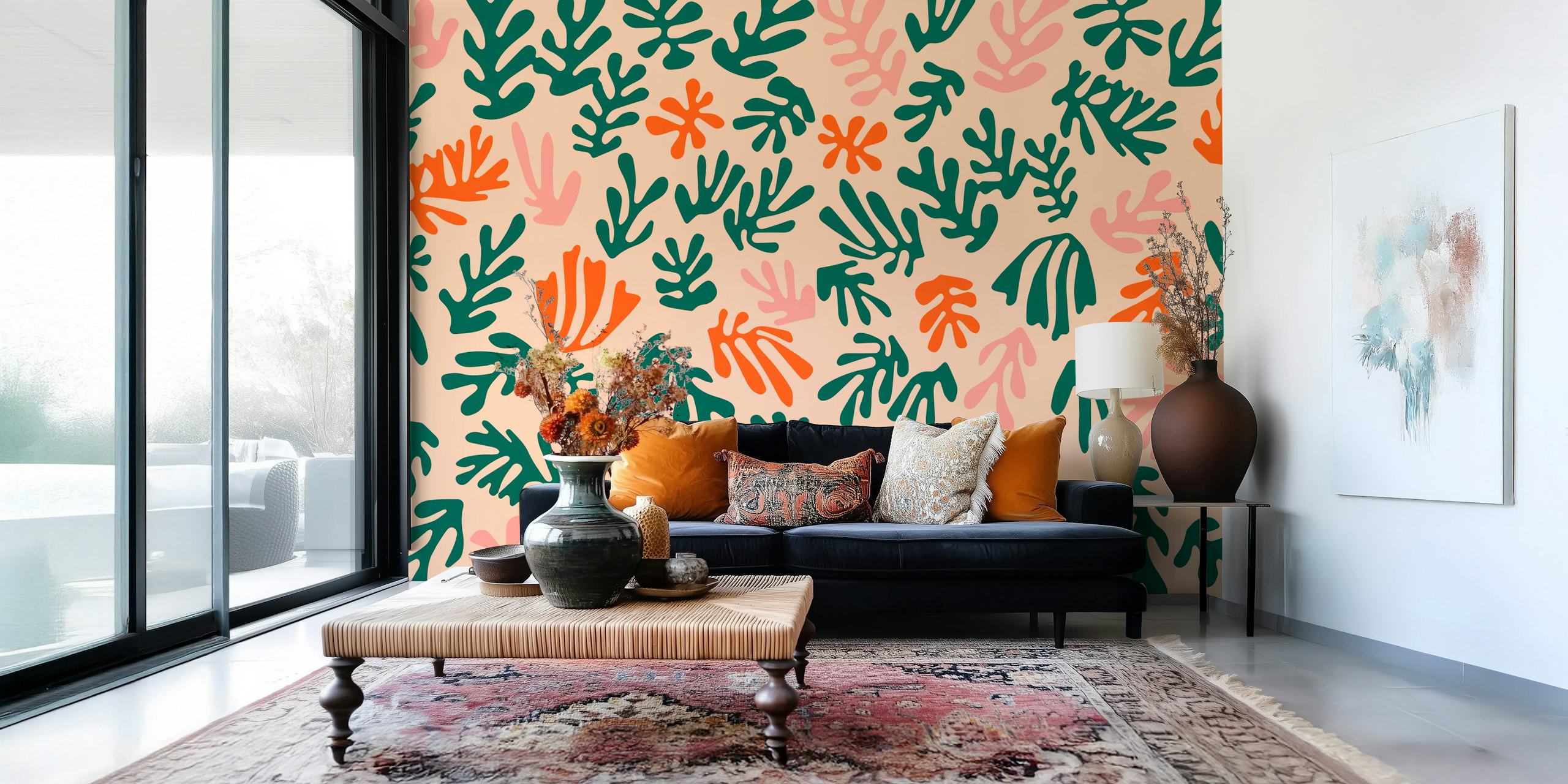 Picture depicting the vibrant Abstract Matisse Orange wallpaper design