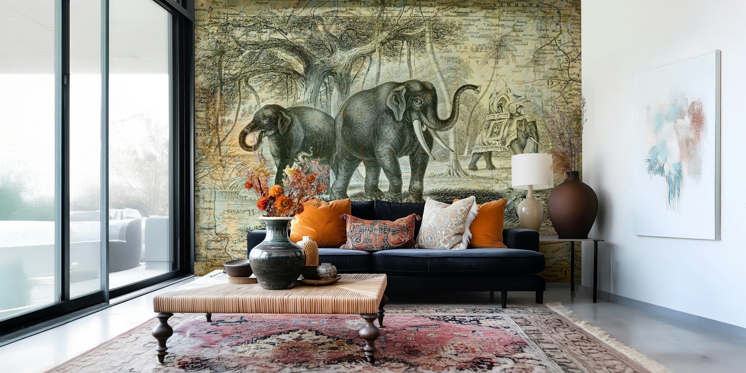 Papel de parede Elephants Of India em um ambiente de quarto