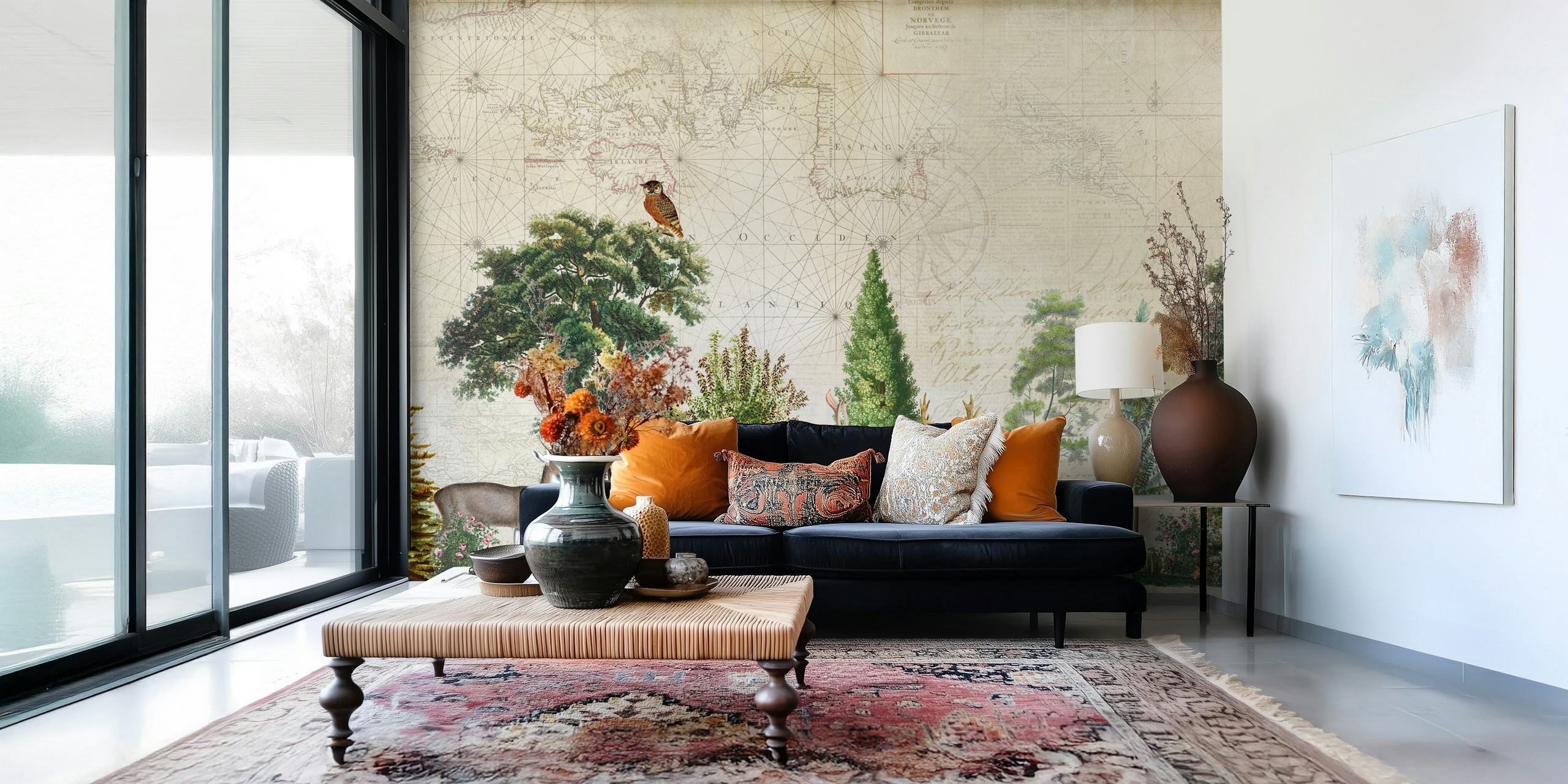 Papel pintado Vintage Nordic Wildlife en una habitación