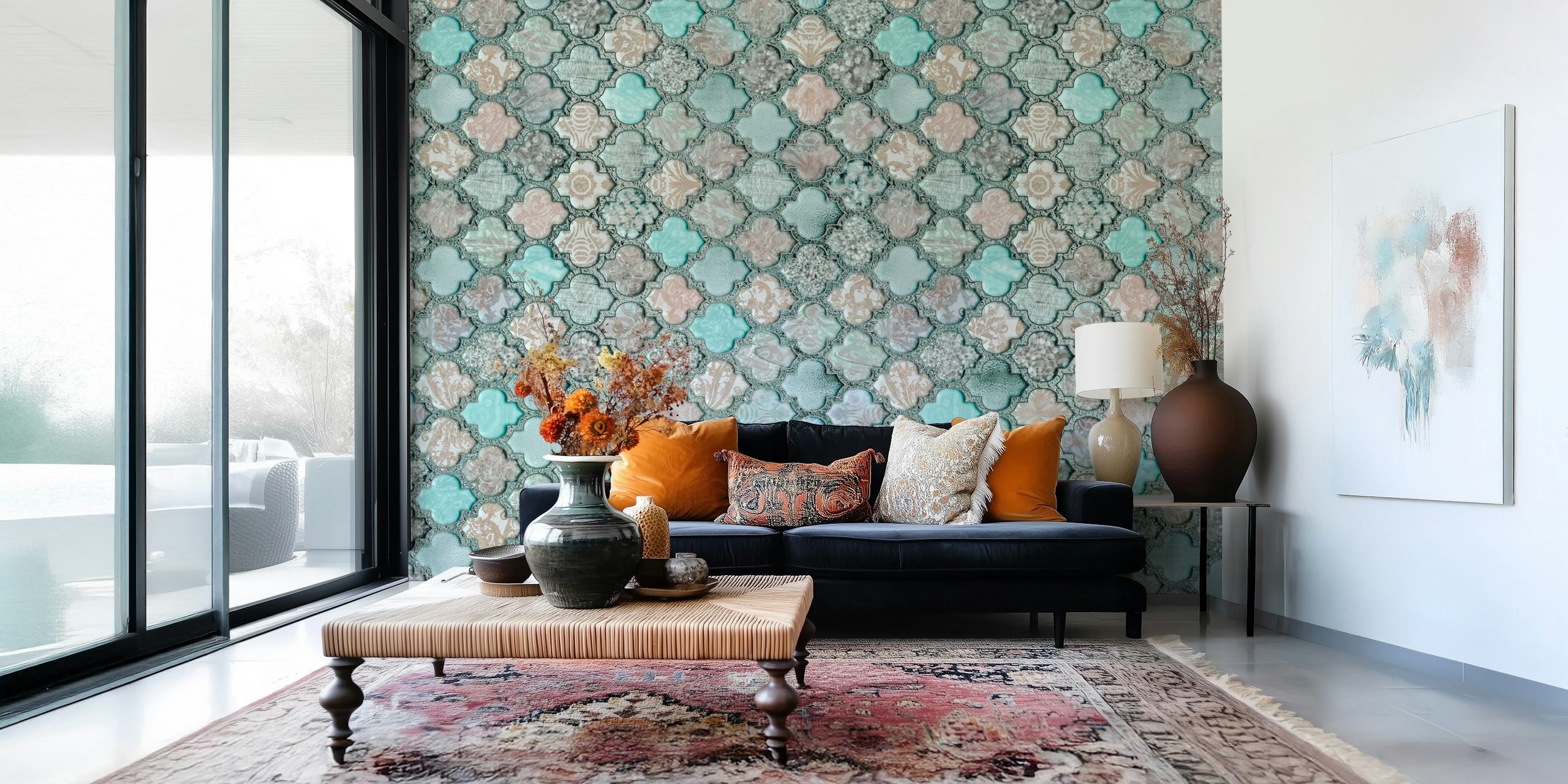 Vintage Moroccan Tiles Teal Tapetdesign