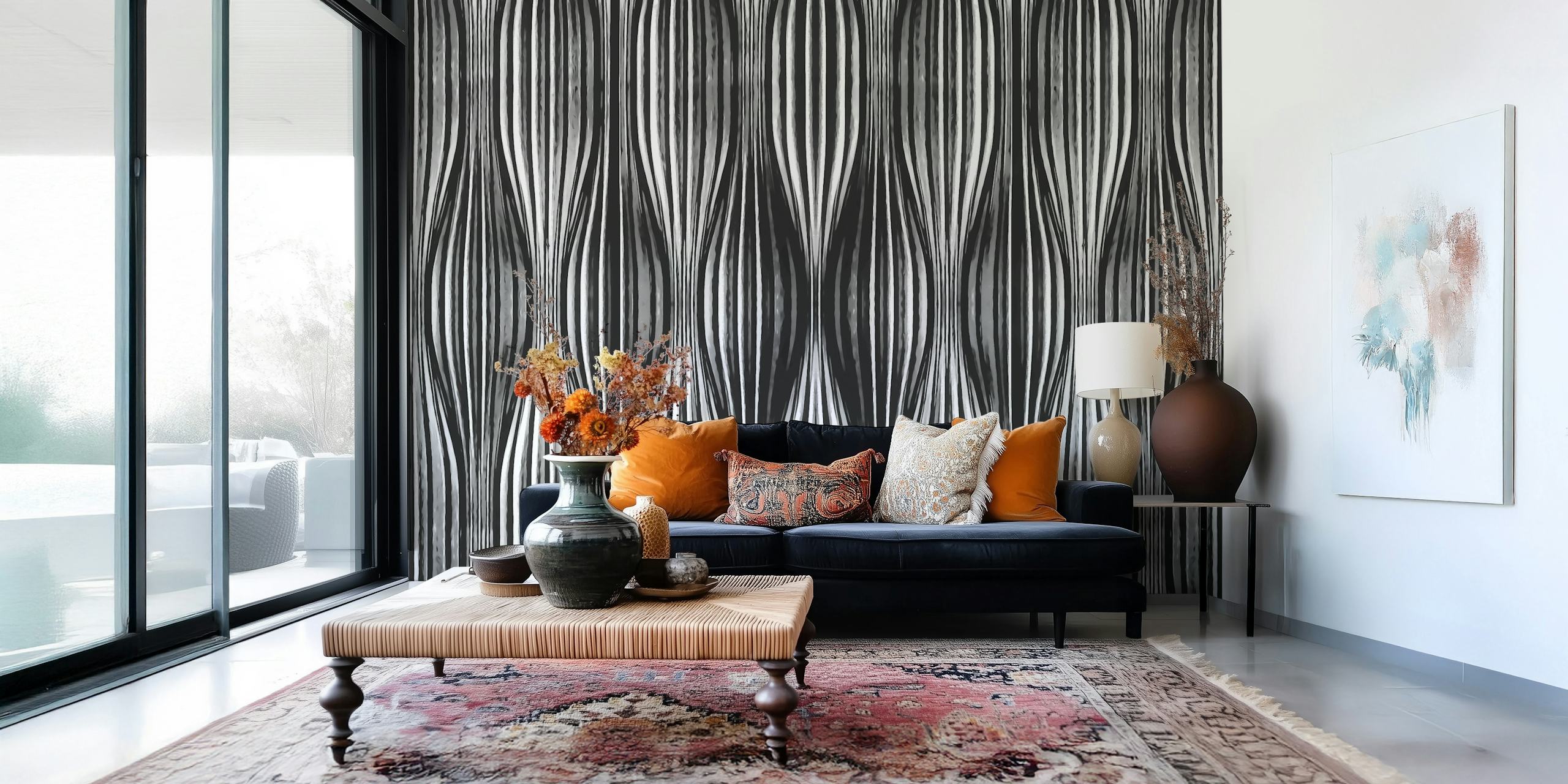 Silver Gray Curves wallpaper in a room
