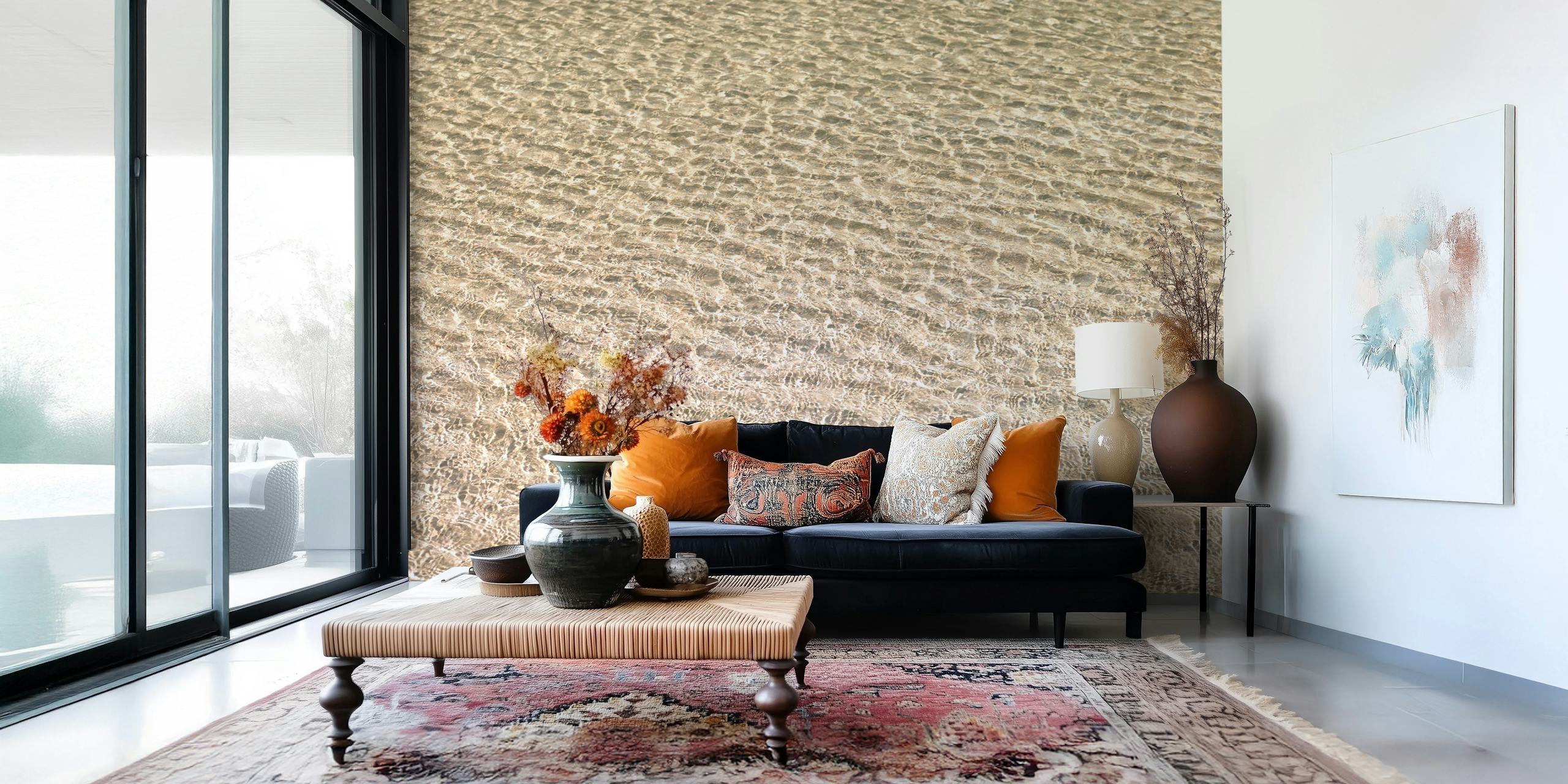 Shallow water on beach wallpaper in a room