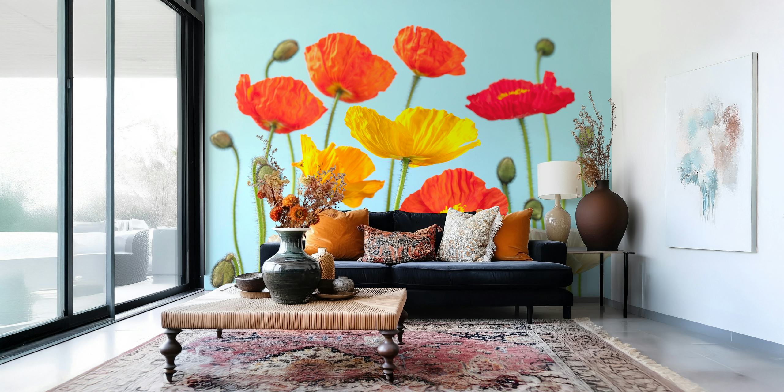 Papel pintado Multicoloured Poppies en una habitación
