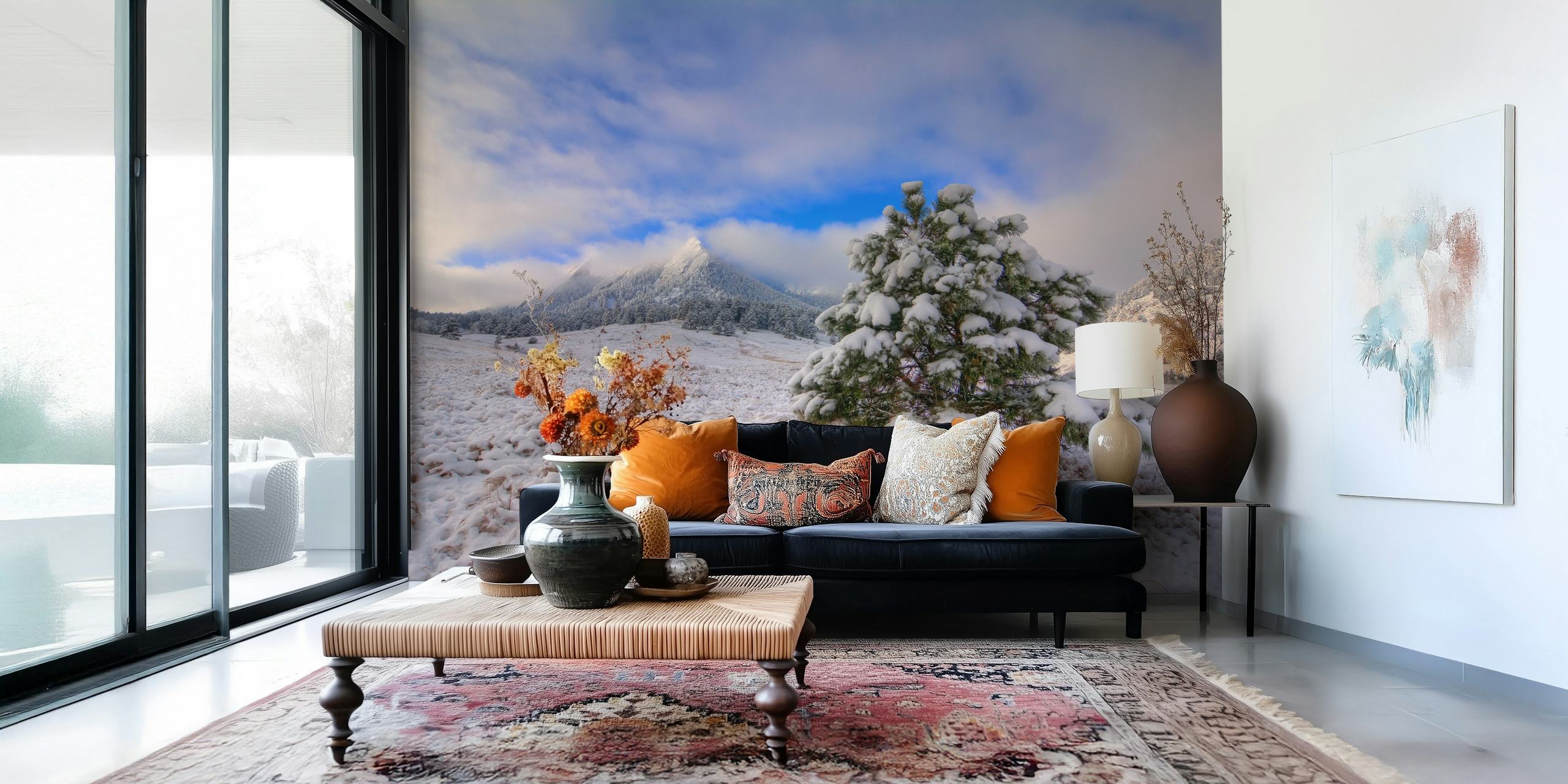 Snötäckt Flatirons-landskap med tapet av tall