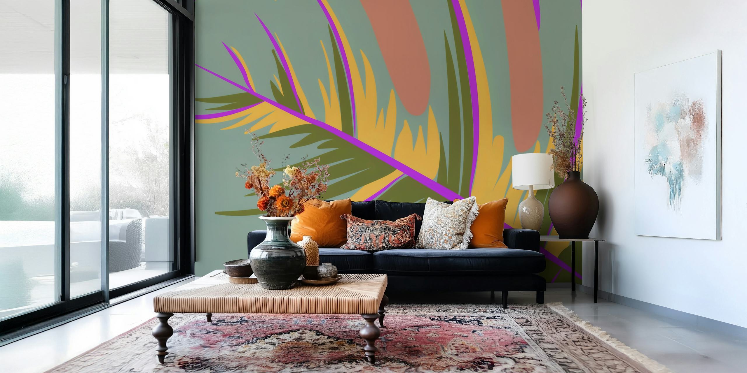 Minimal Bright Monstera Leaf wallpaper in a room