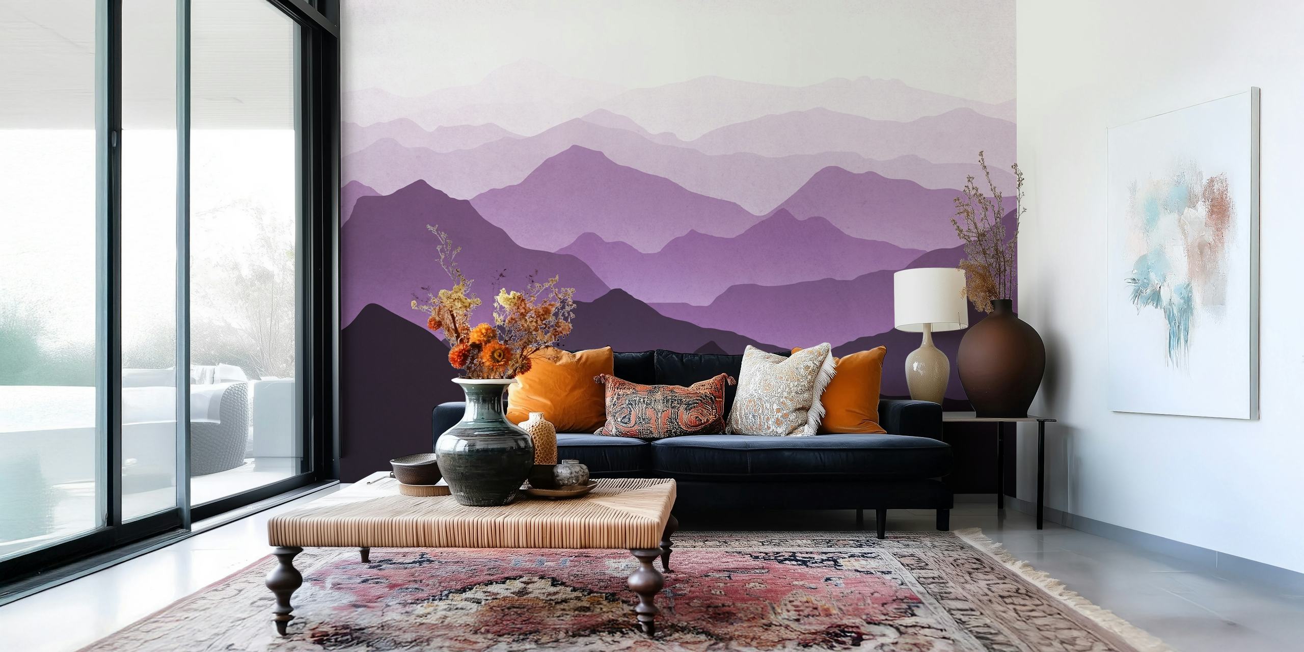 Layered purple mountain landscape wallpaper