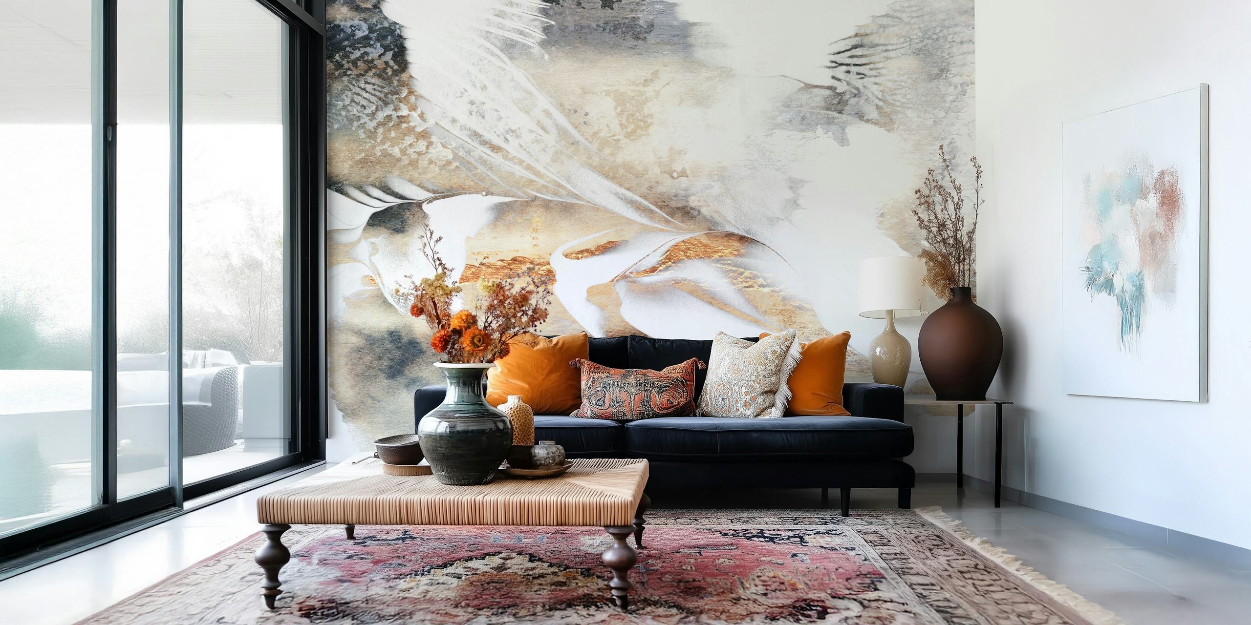 Abstract gold and white watercolor wallpaper design