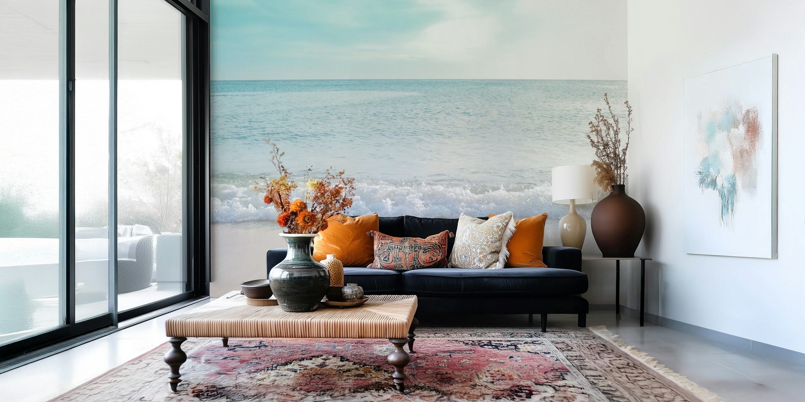 Soft Pastel Ocean Waves Tapete in einem Zimmer