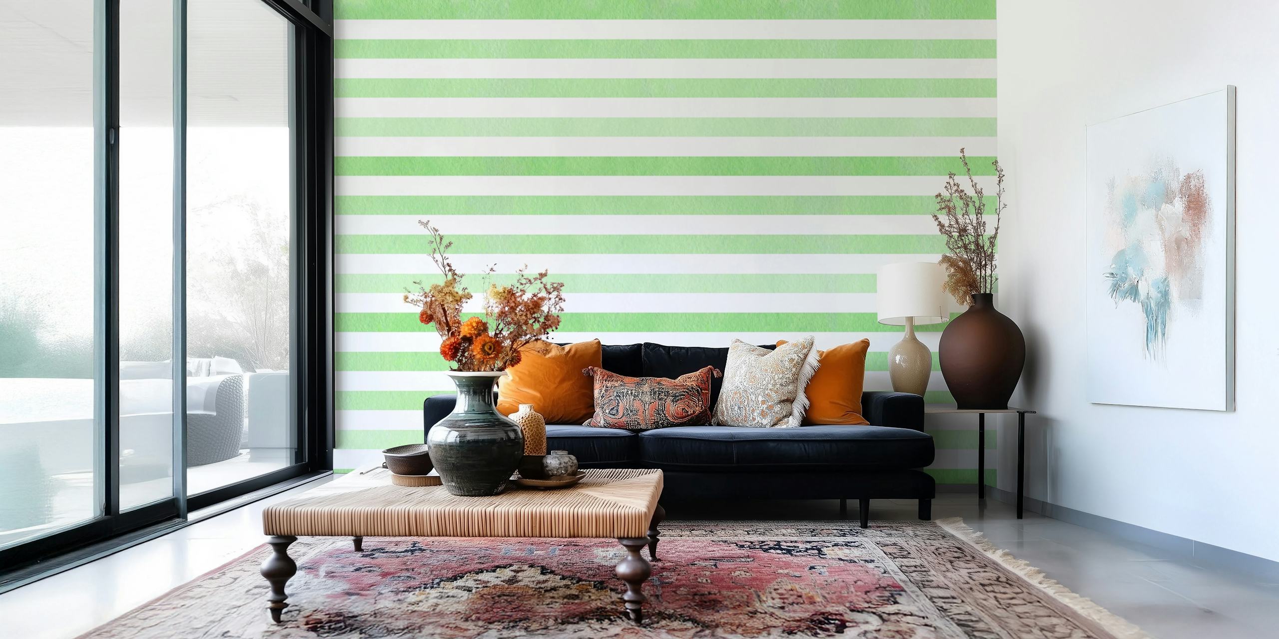 Mint Green Striped Tapetti Huoneessa