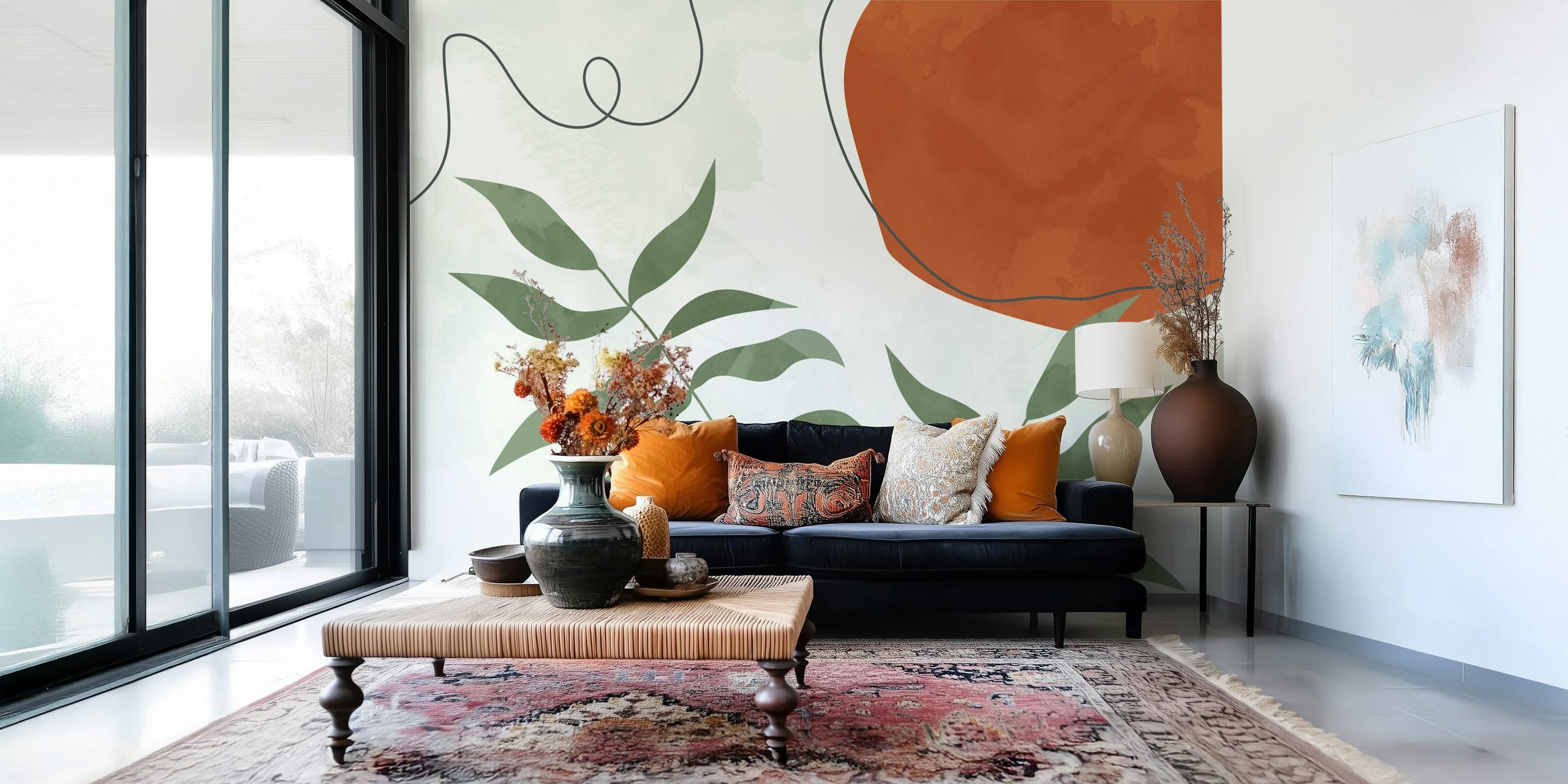 Mid Century Leaf wallpaper design in a room