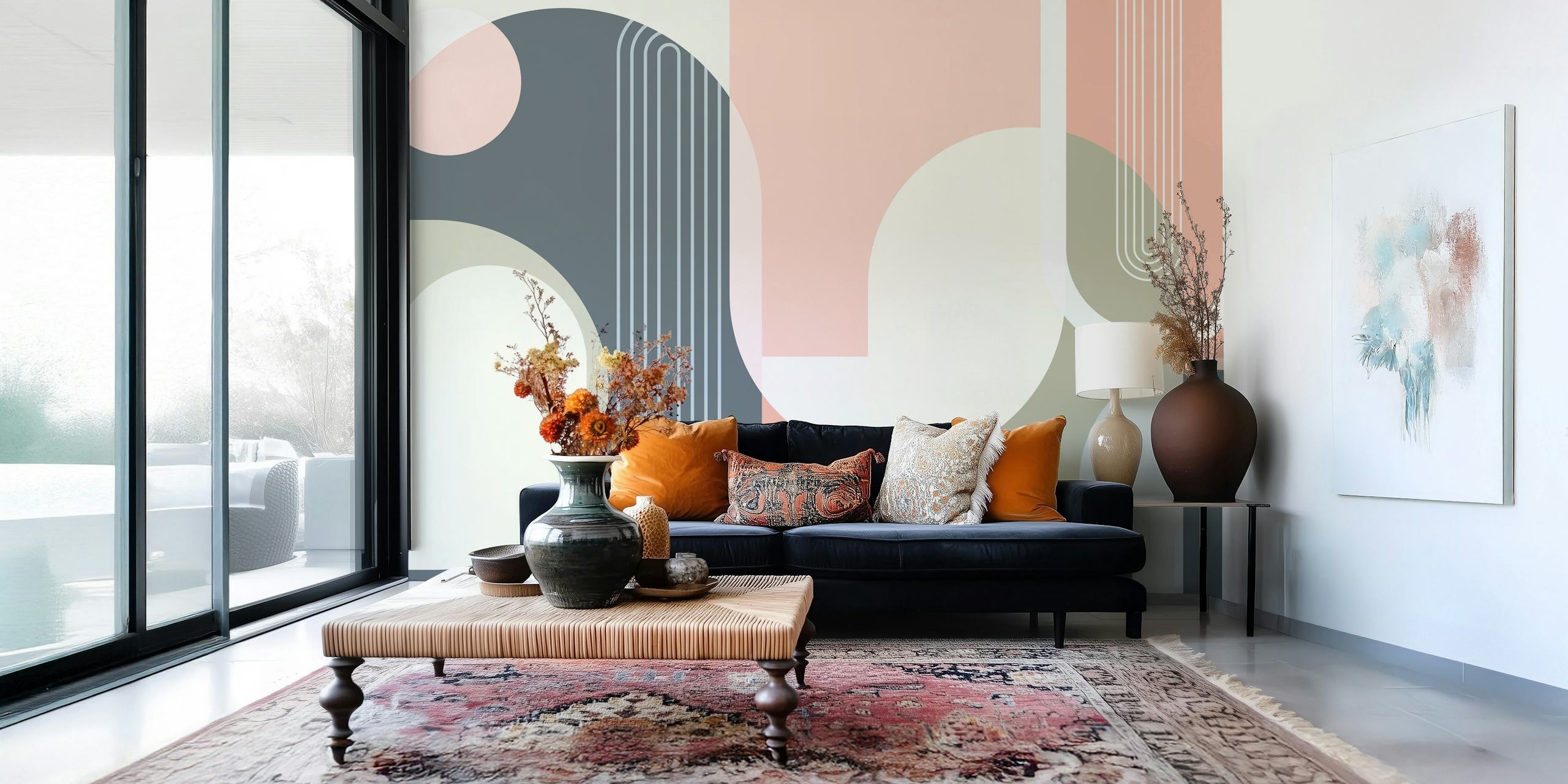 papel de parede Mid Century Abstract Arches no quarto