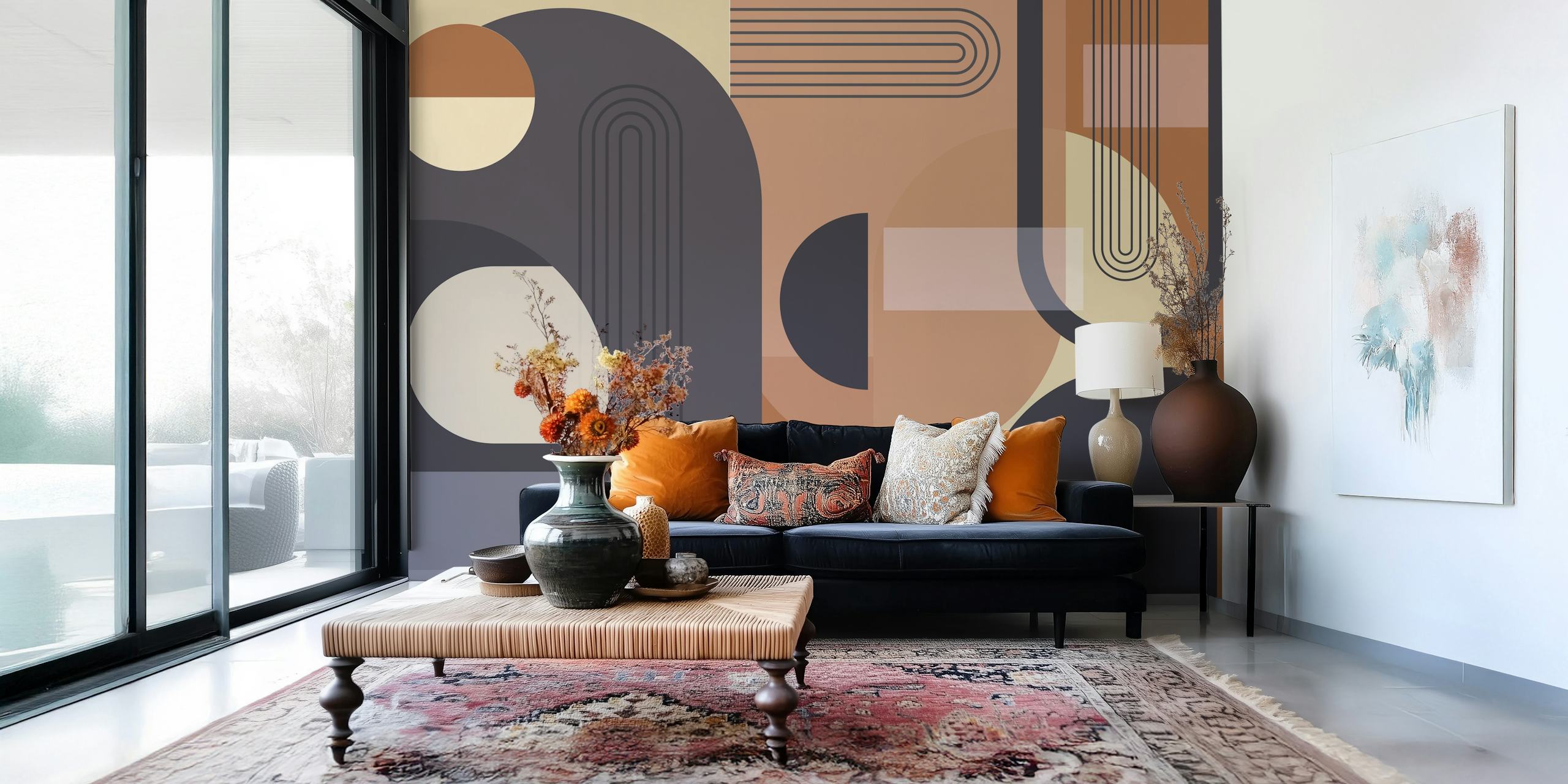 Abstract Arches Burnt Orange Tapete in einem Raum