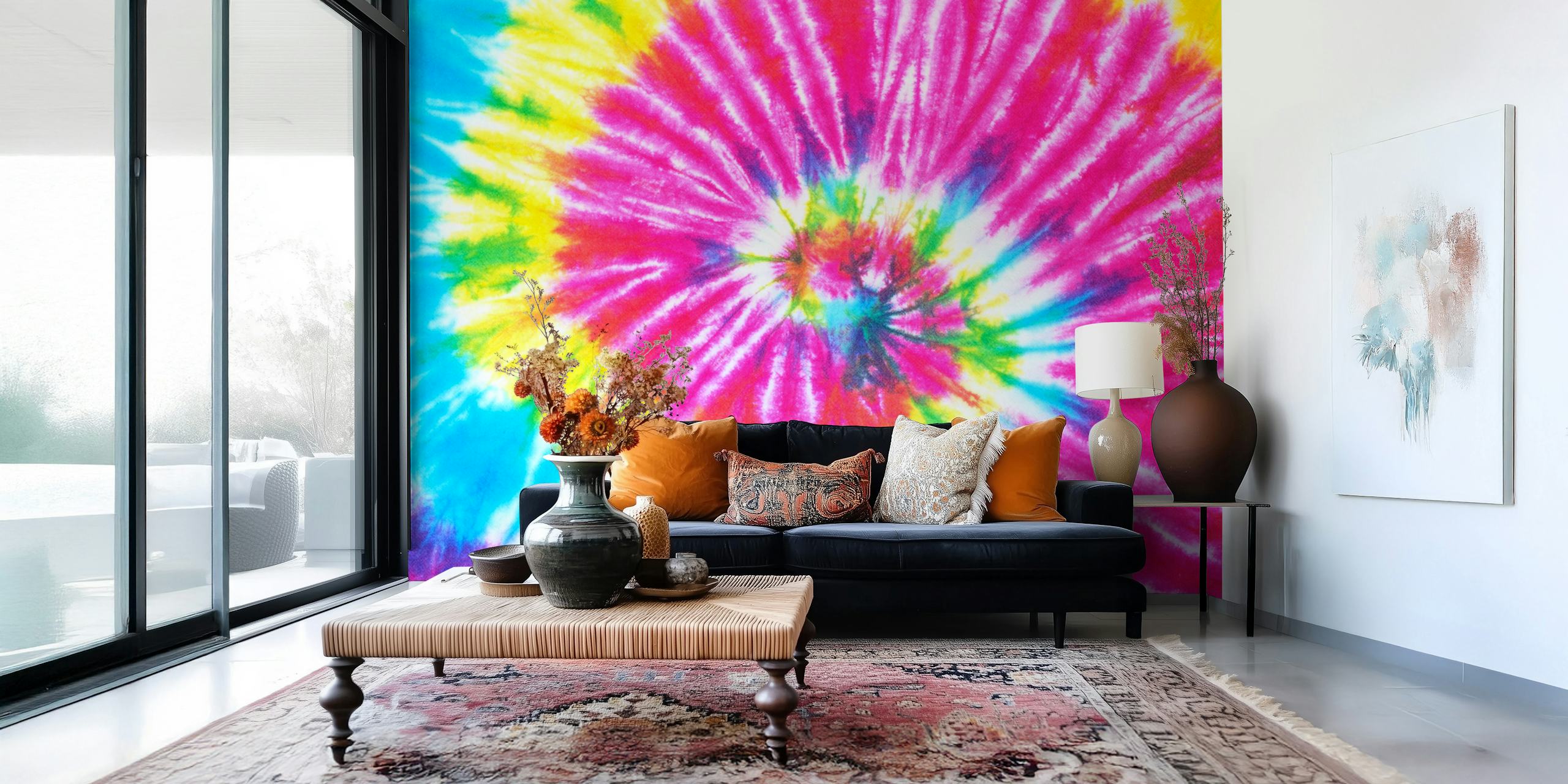 Papier peint mural à sticker de tourbillon tie-dye arc-en-ciel coloré