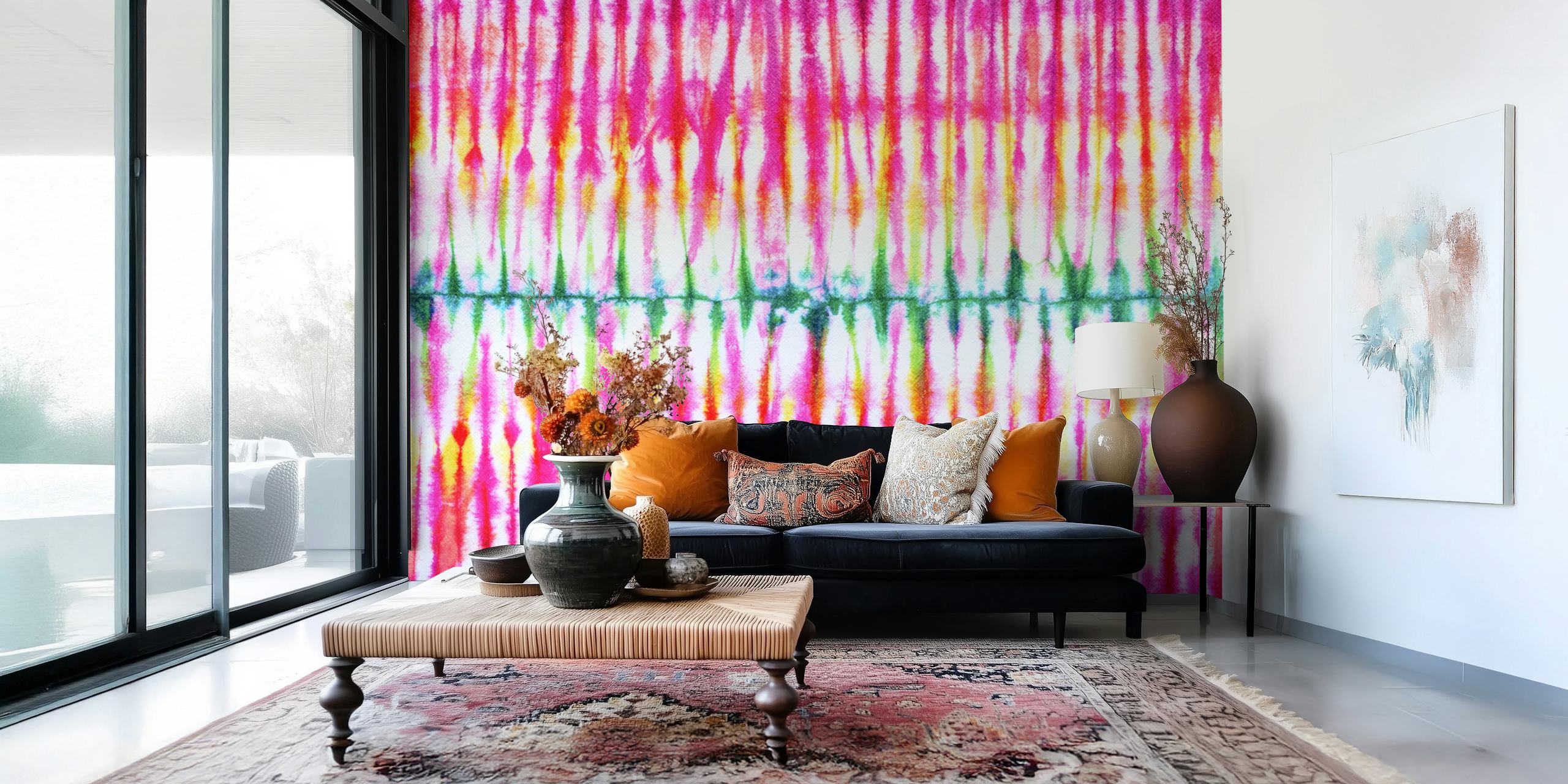 Papel de parede striped tie dye exibido em uma parede