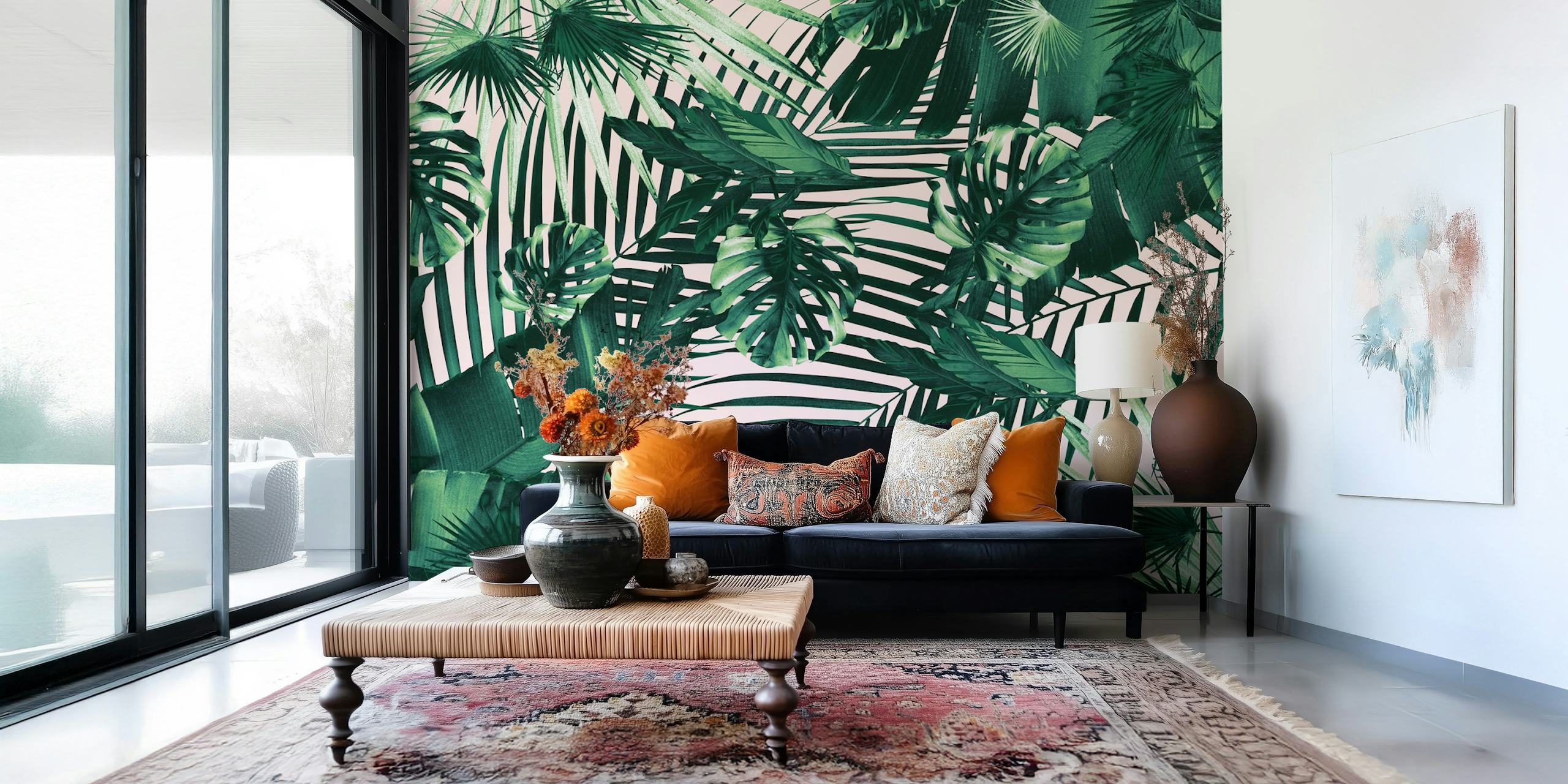 Tropical jungle wallpaper in a room