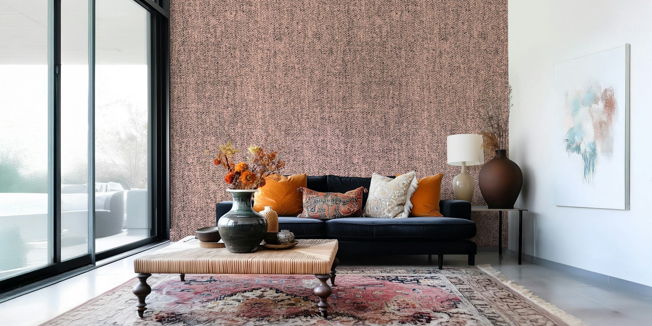Textured pink neutral textile wallpaper design