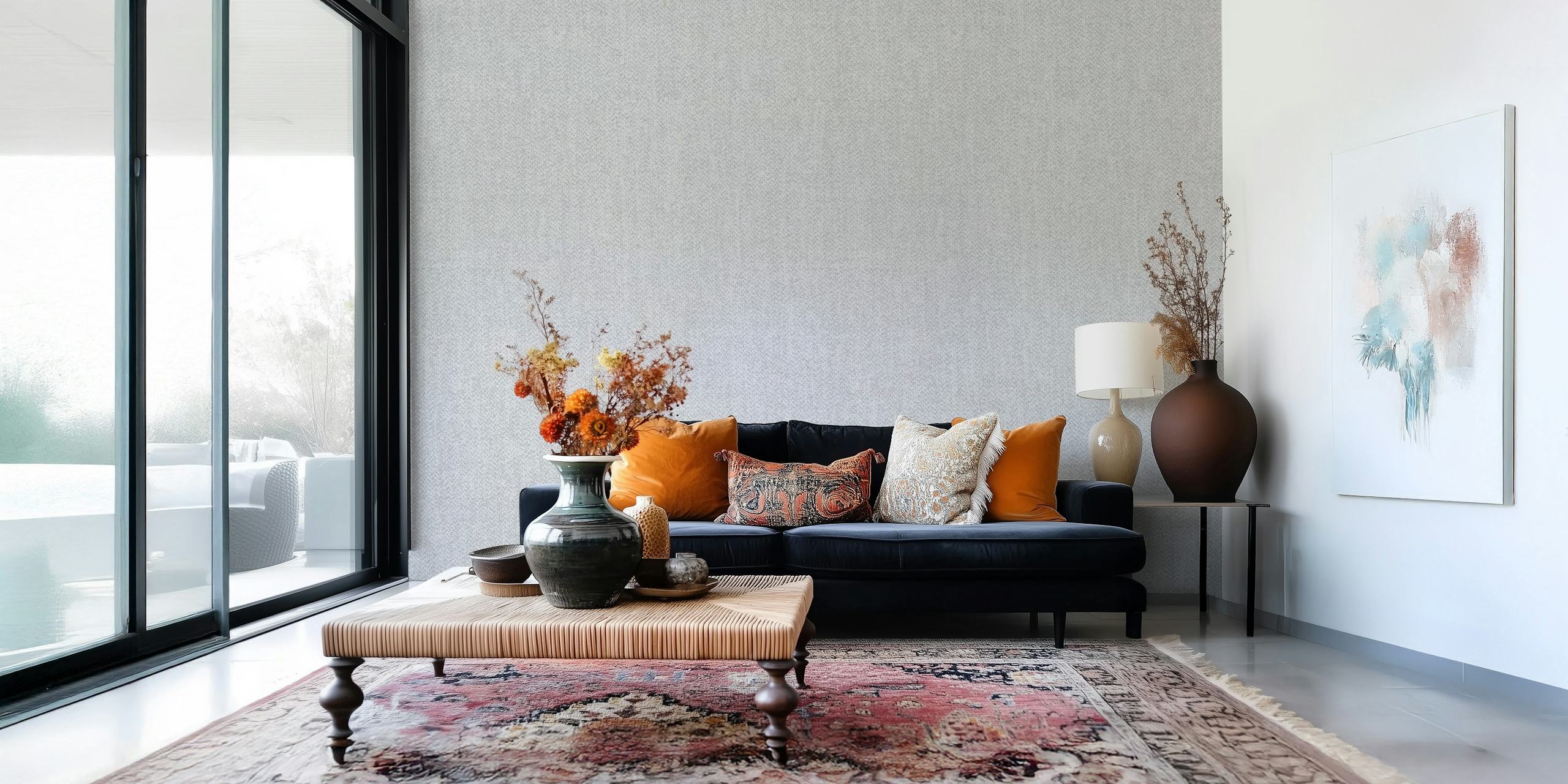 Grey textured fabric wallpaper with a soft, muted pattern