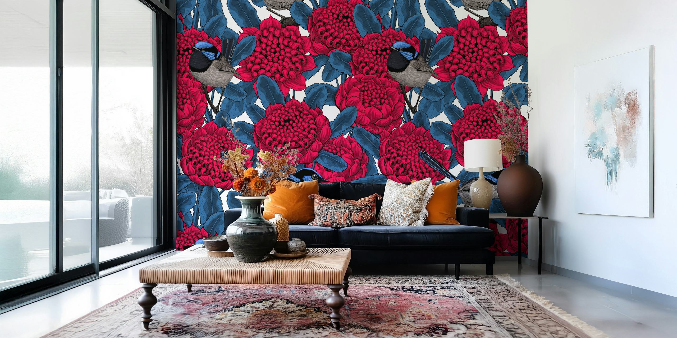 Fiori Red waratah con fairy wrens