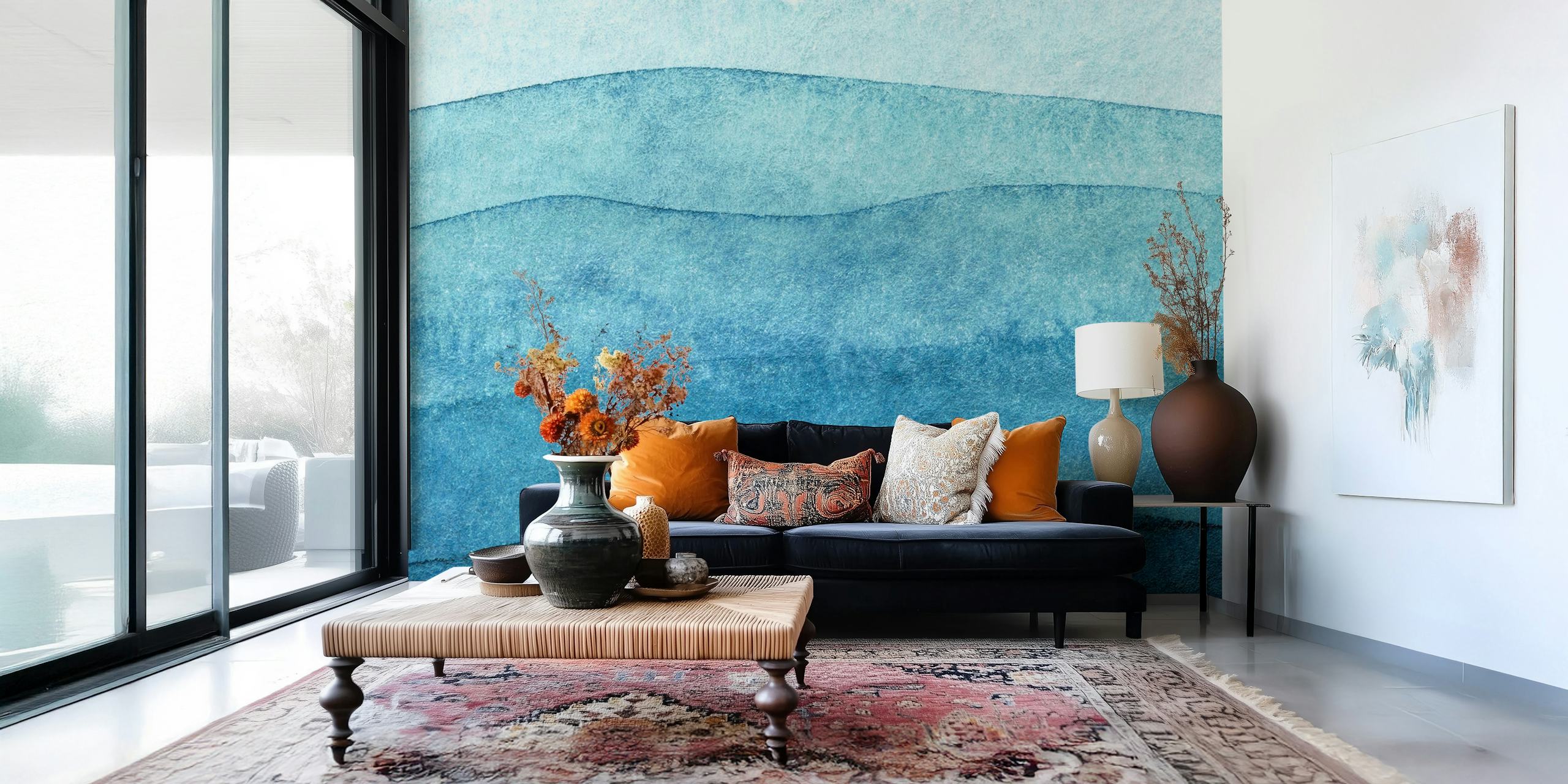 Motif ondulé bleu et aqua aquarelle wallpaper