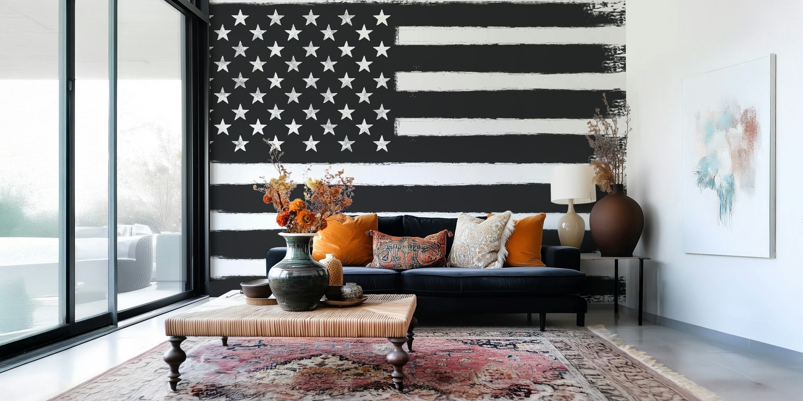 USA flag in black and white as a wall mural
