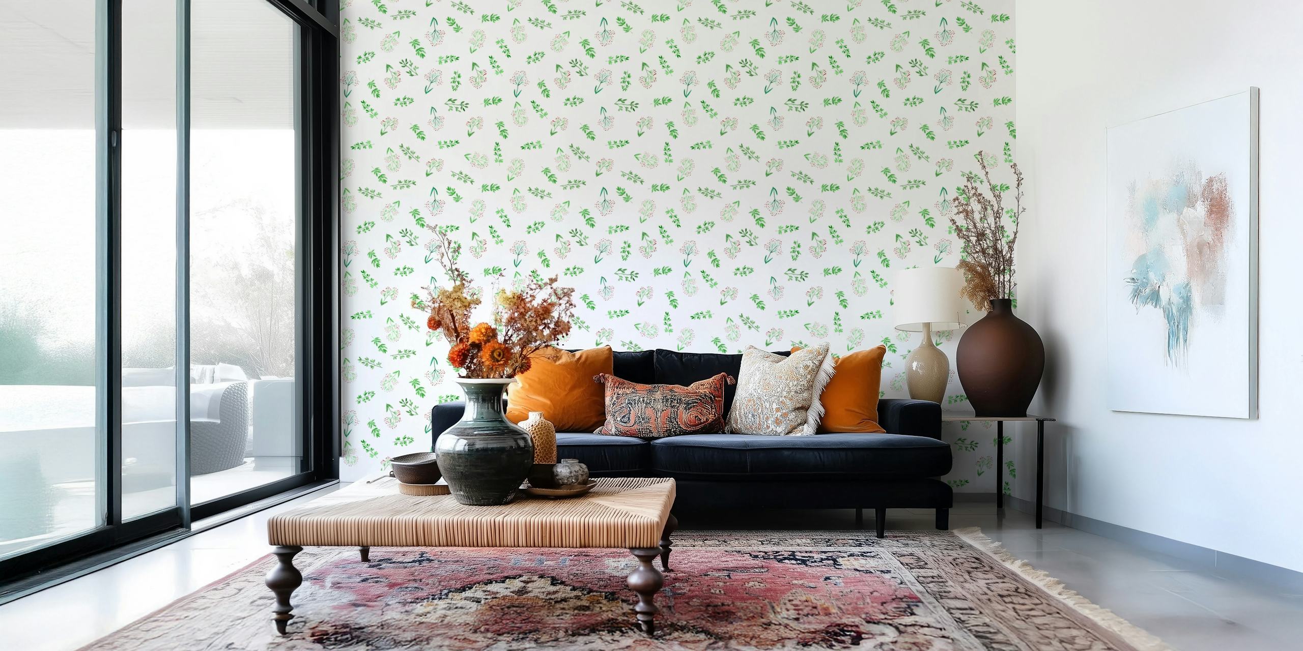Wild Flowers pattern wallpaper in a room