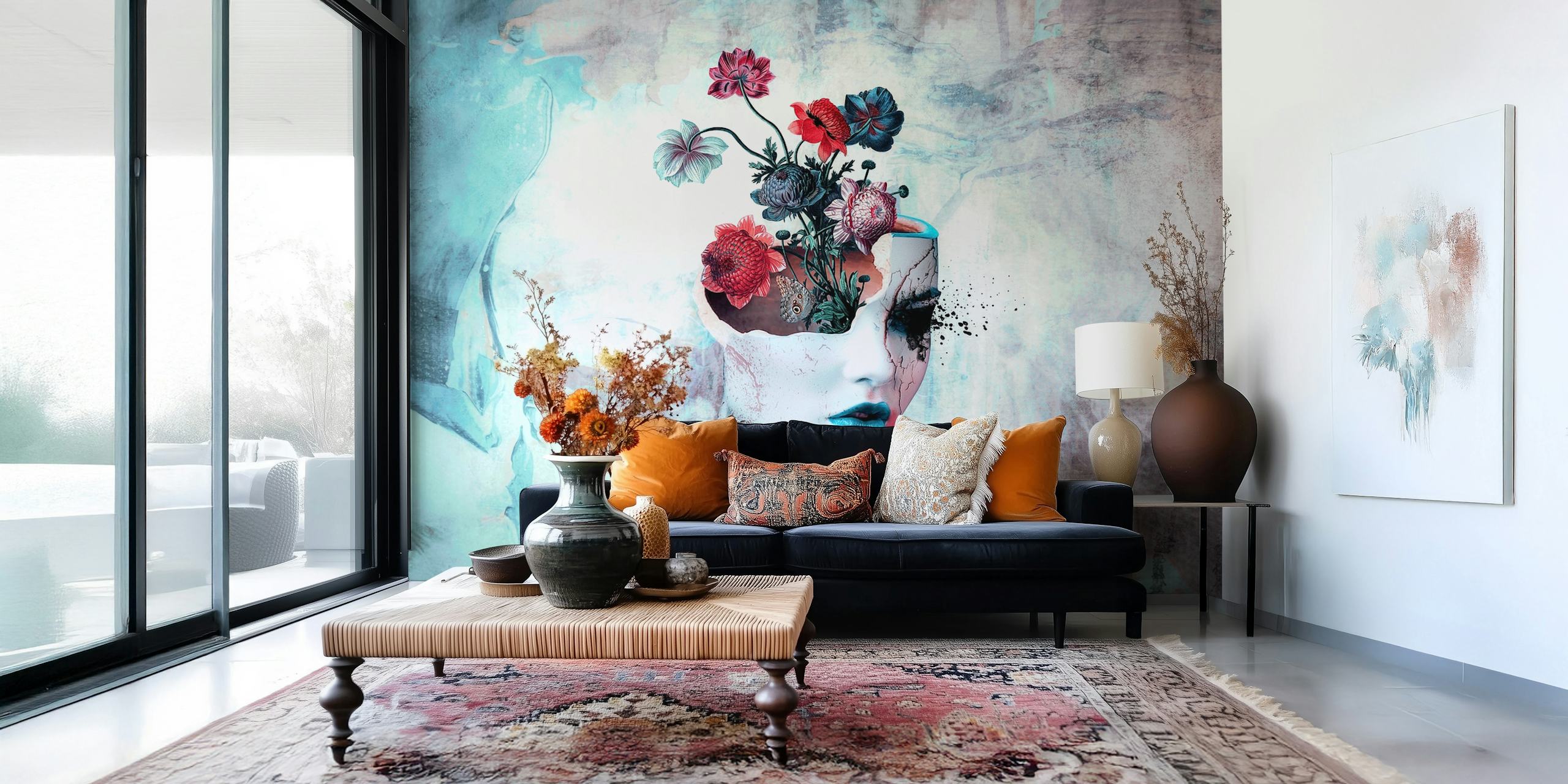 Broken Beauty Blue tapetti huoneessa