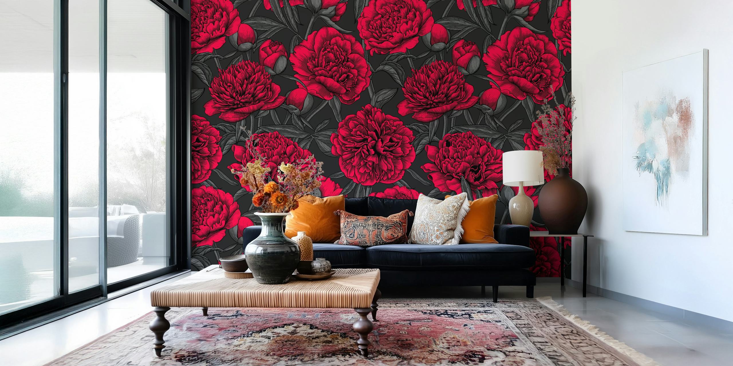 Design de papel de parede Red peony garden