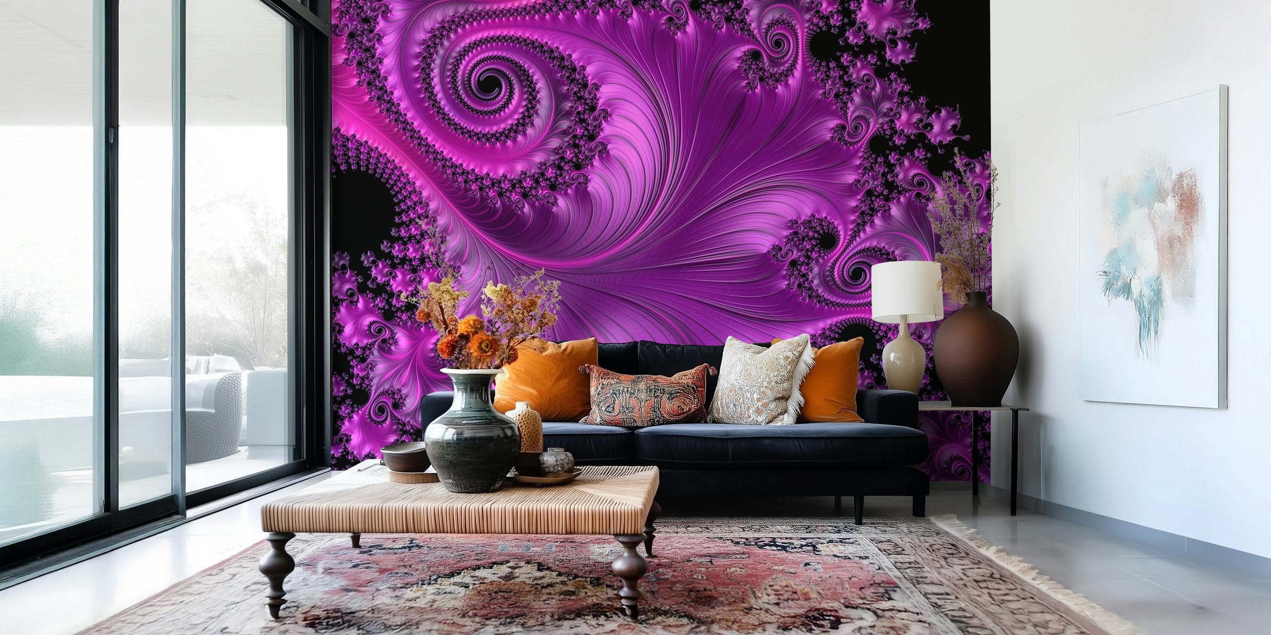 Fantastic Fractal Pink Vibe papel pintado en una habitación