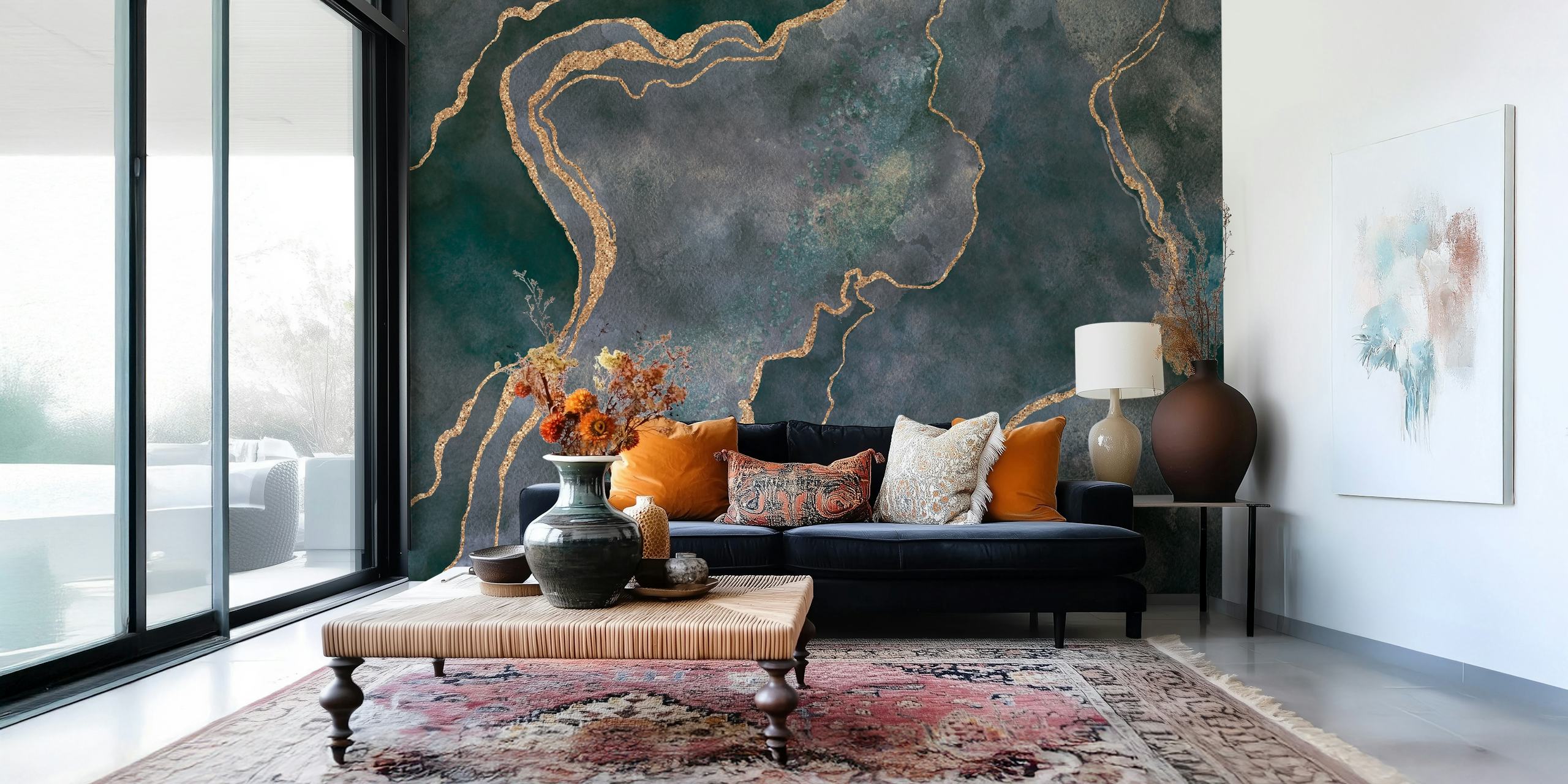 Elegant teal and grey marble pattern wall mural