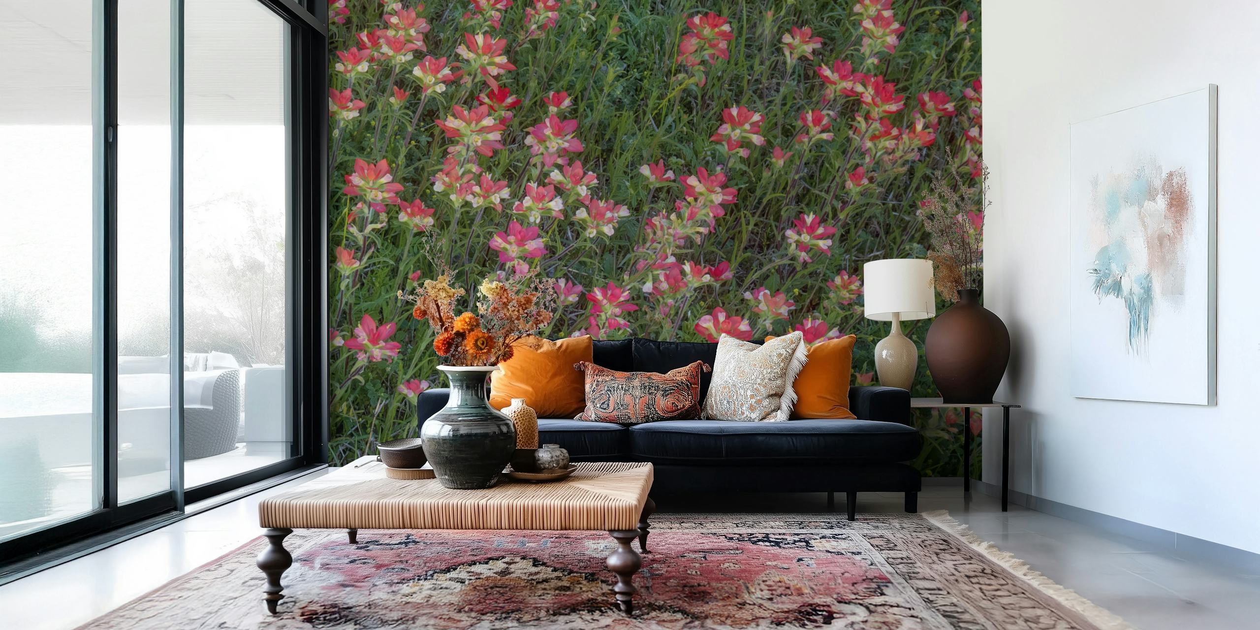 Fototapeta Indian Paintbrush květiny s červeno-oranžovými květy uprostřed zeleného listí