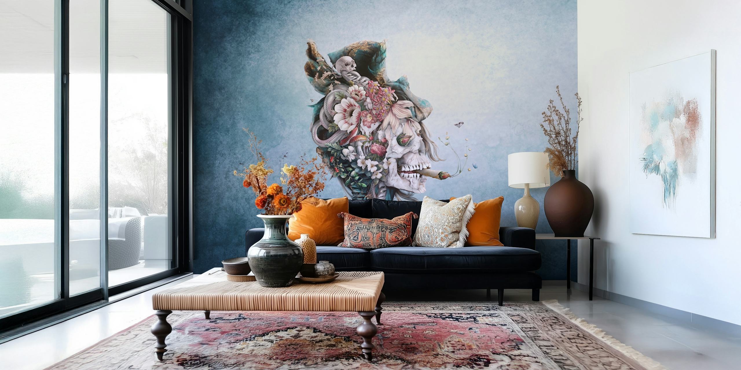 Tapeta Floral Skull II wyświetlona w pokoju