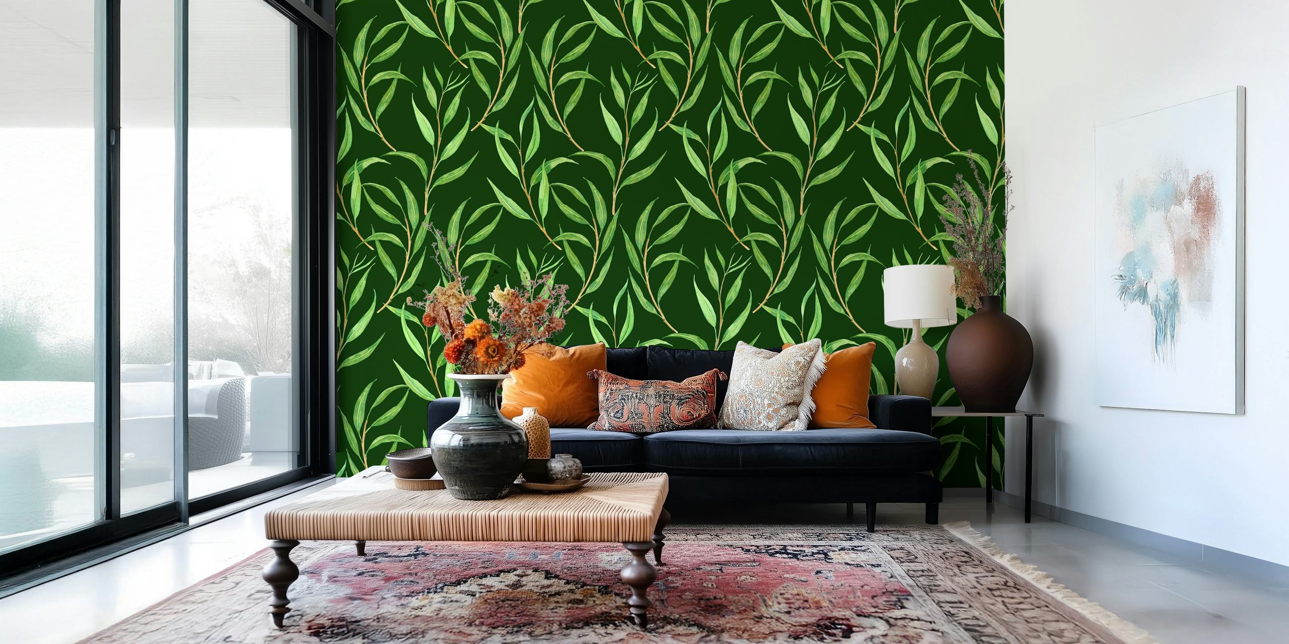 Eucalyptus watercolor design in a room