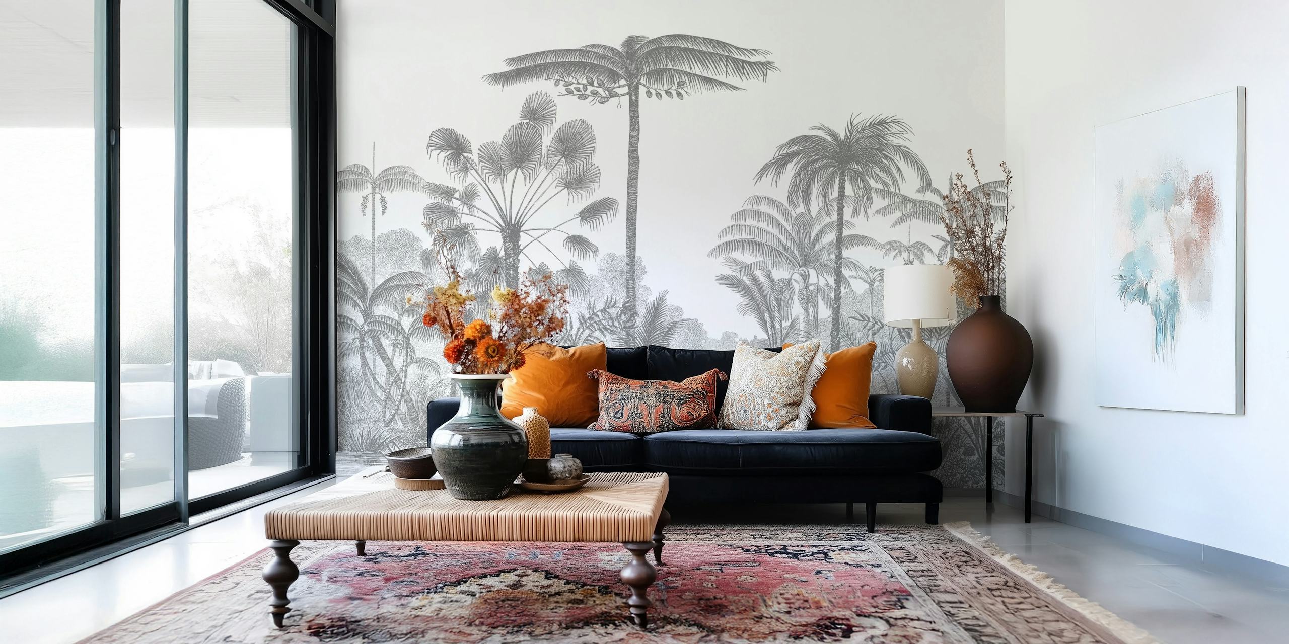 Papel tapiz Grey vintage jungle en una habitación